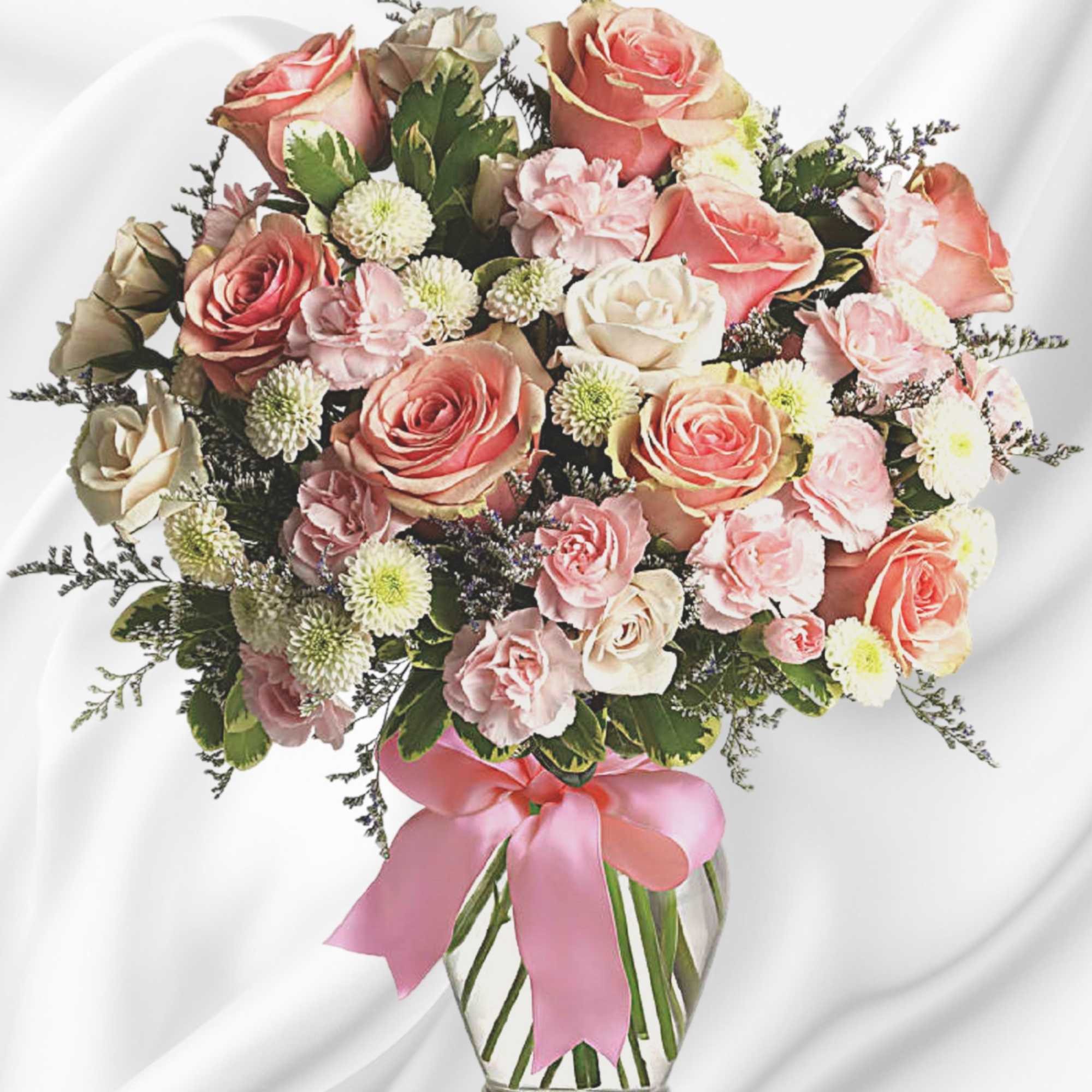 Sweet as candy! This soft pink and white bouquet is a feminine