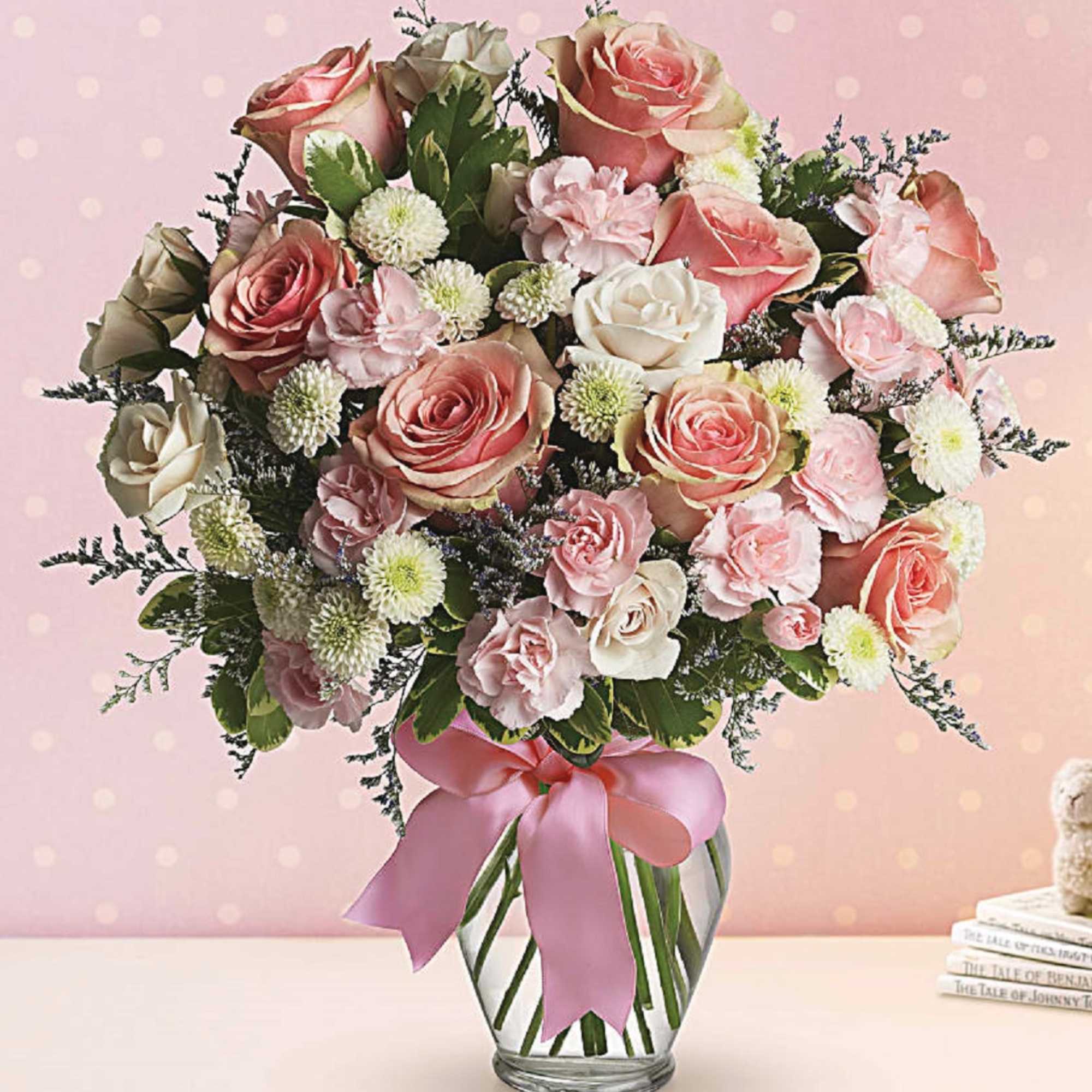 Sweet as candy! This soft pink and white bouquet is a feminine