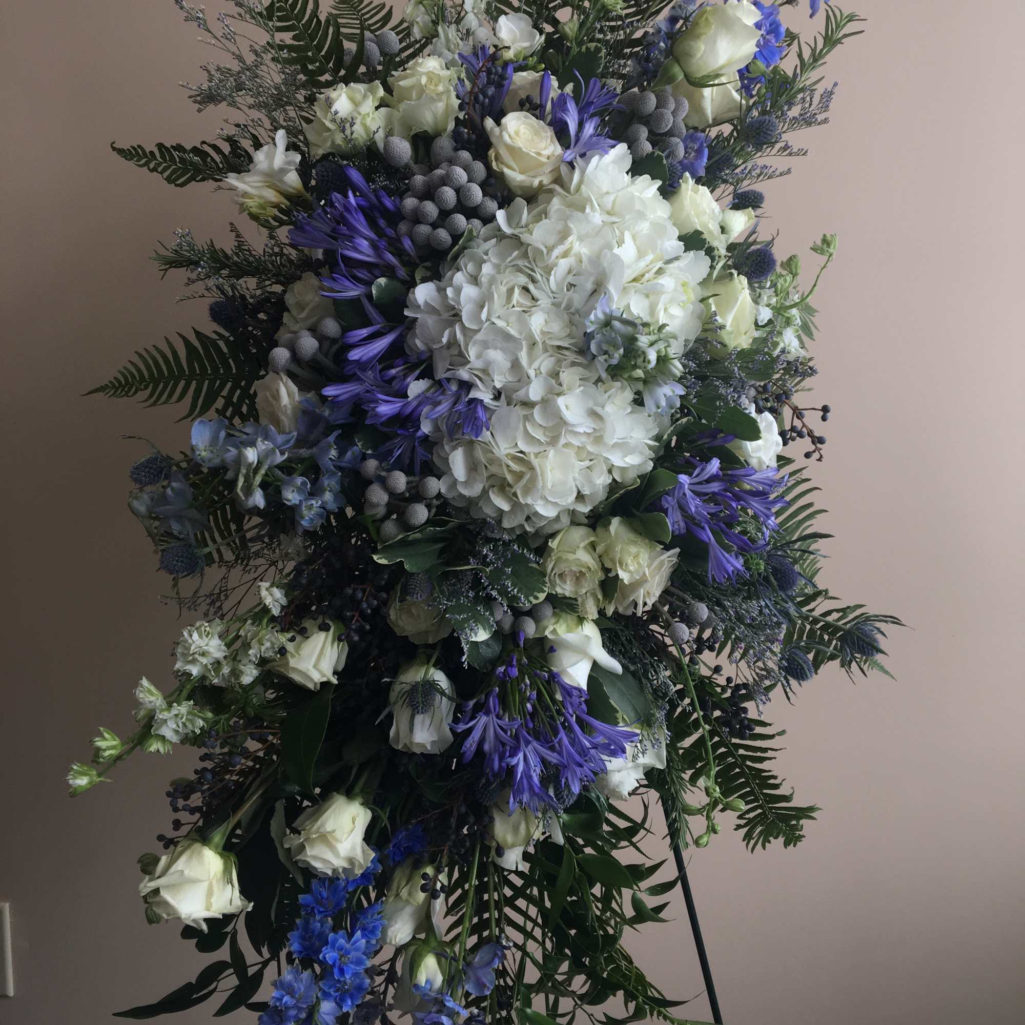 The Water is a gorgeous standing sympathy spray of calming blue, white