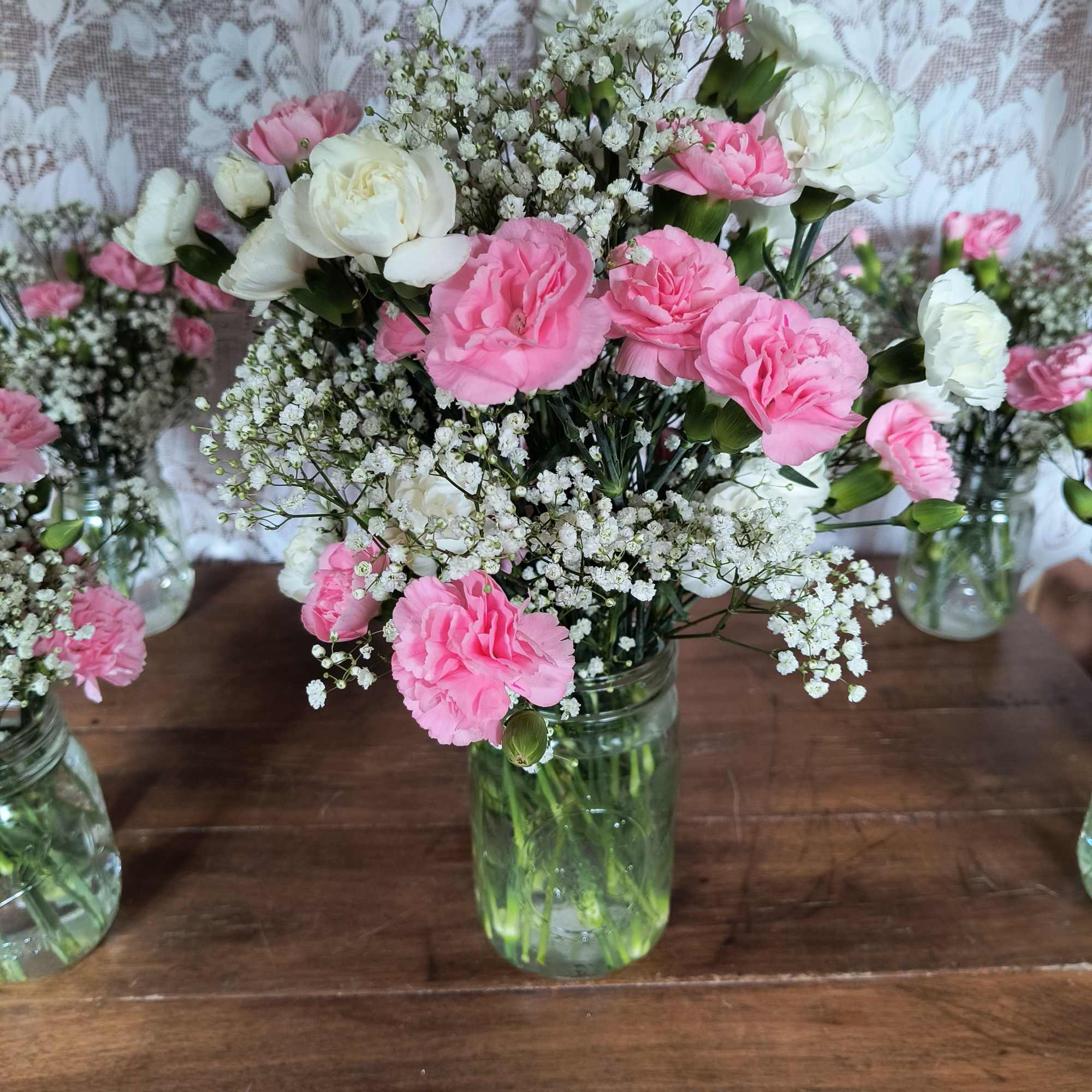 Oh Boy! or girl, this set of casual mason jar &quot;shower&quot; arrangements