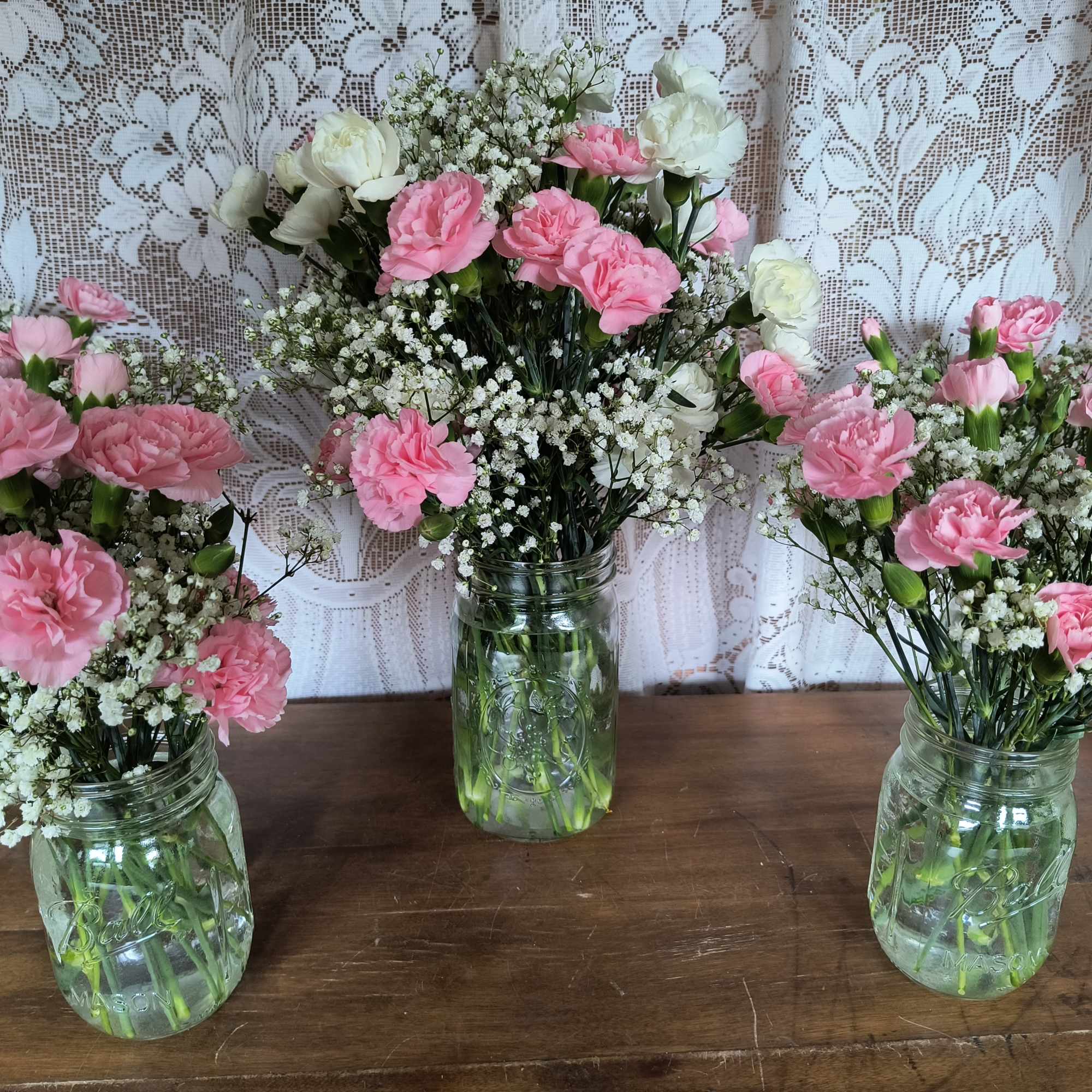 Oh Boy! or girl, this set of casual mason jar &quot;shower&quot; arrangements