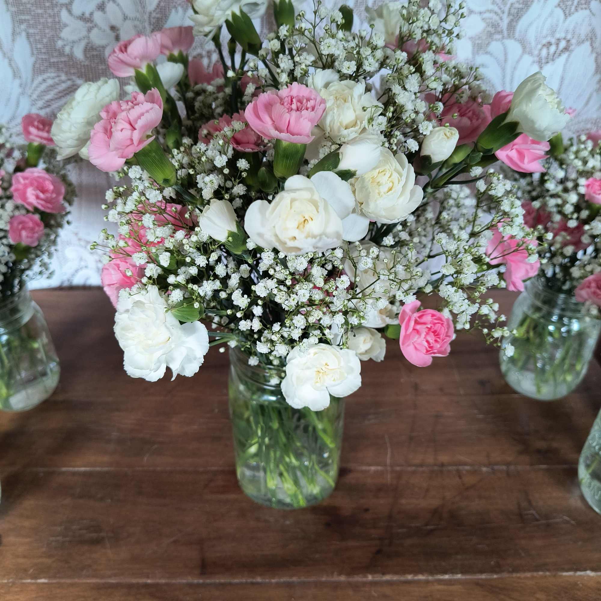 Oh Boy! or girl, this set of casual mason jar &quot;shower&quot; arrangements