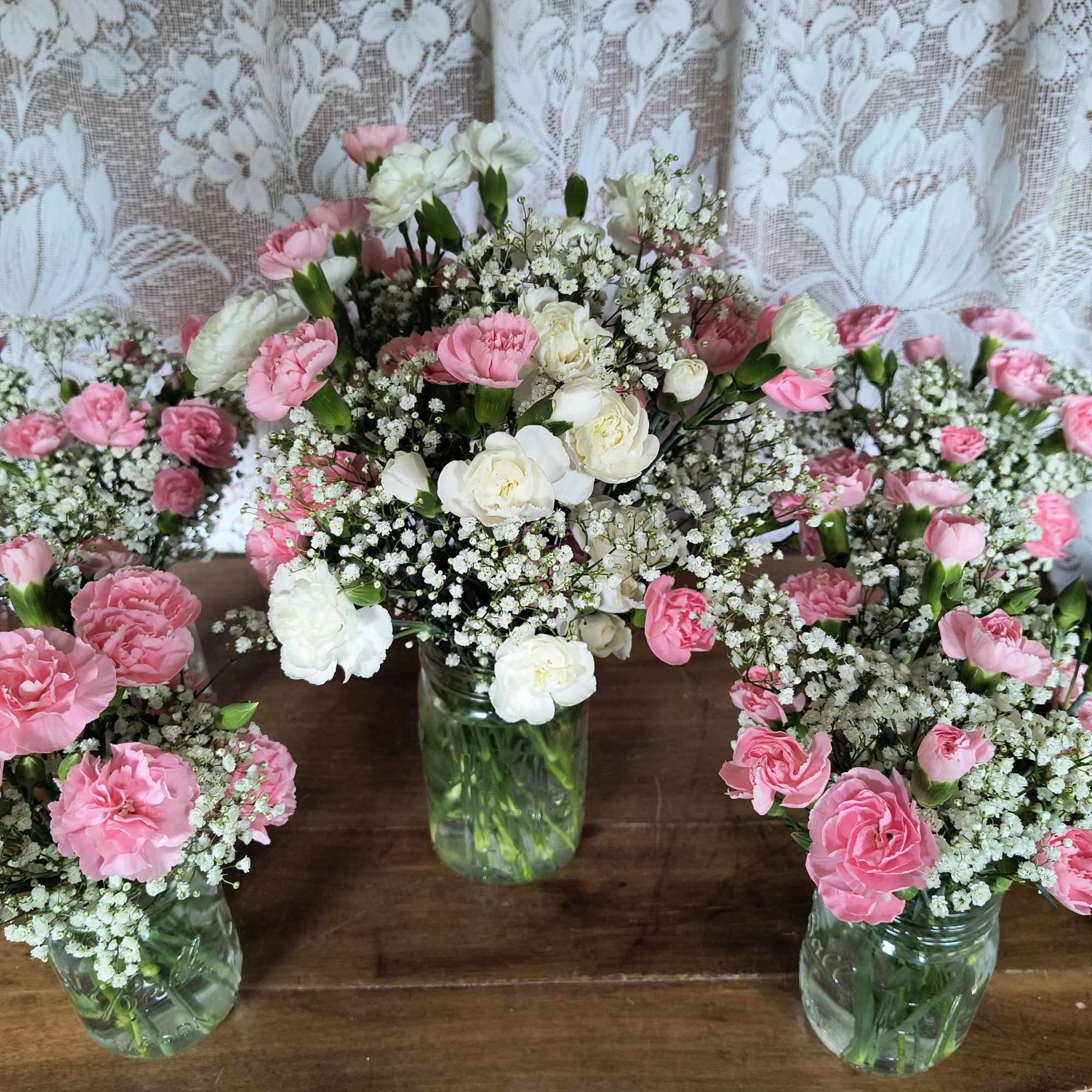 Oh Boy! or girl, this set of casual mason jar &quot;shower&quot; arrangements
