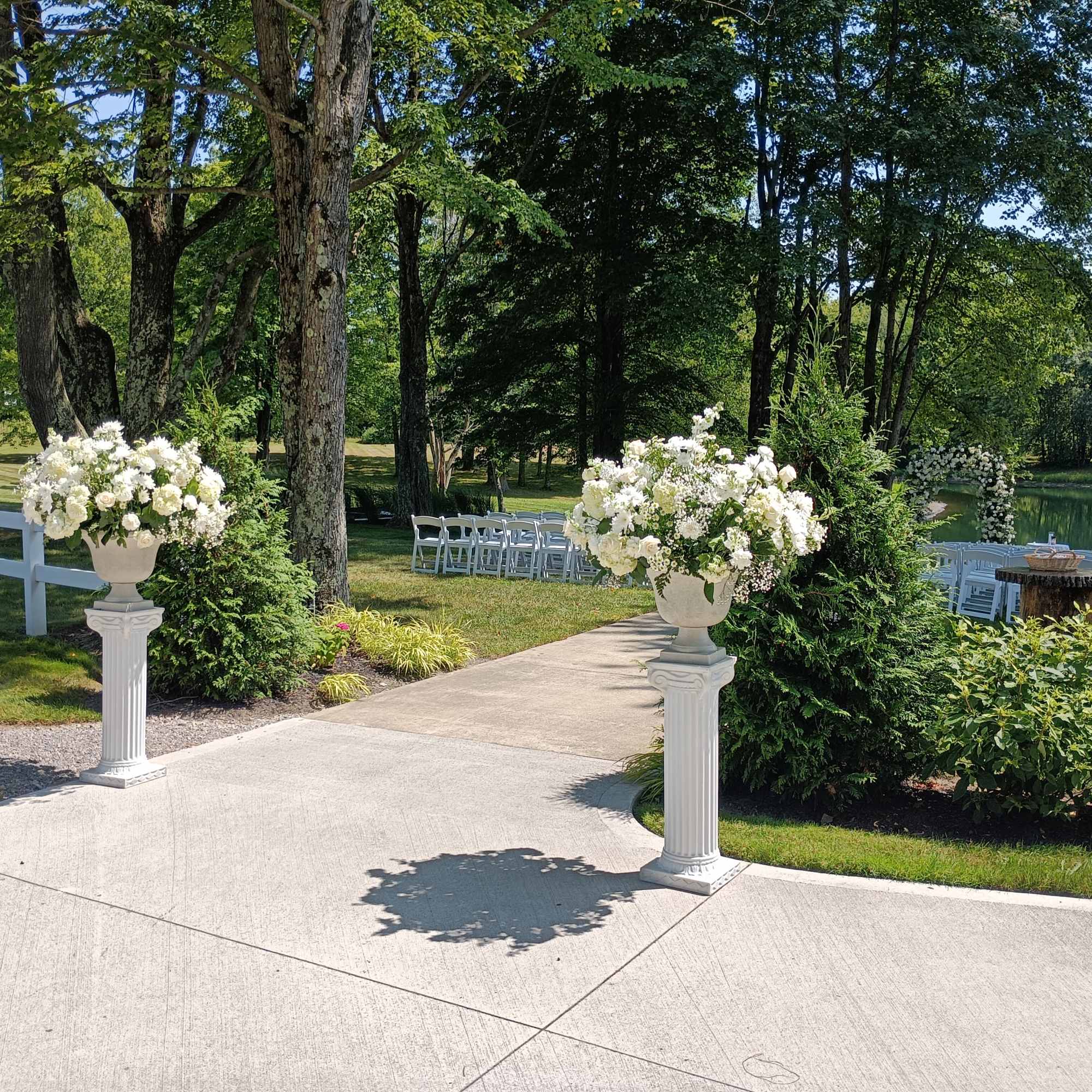 Beautiful white roses, hydrangeas, daisies, carnations, baby's breath and other filler flowers