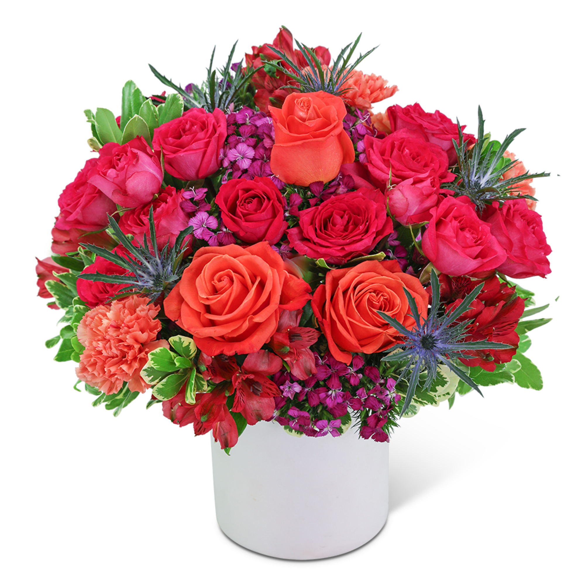 This lush, bright design packs a punch in an on-trend white ceramic