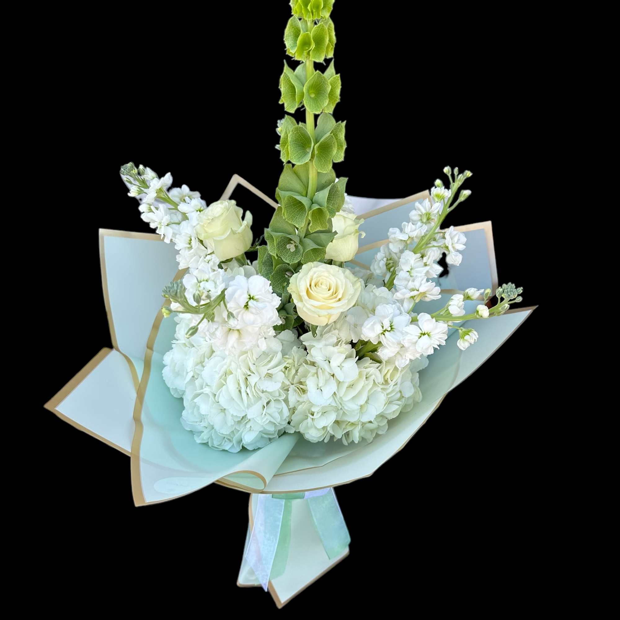 Beautiful new bi-color floral design in white and green.  