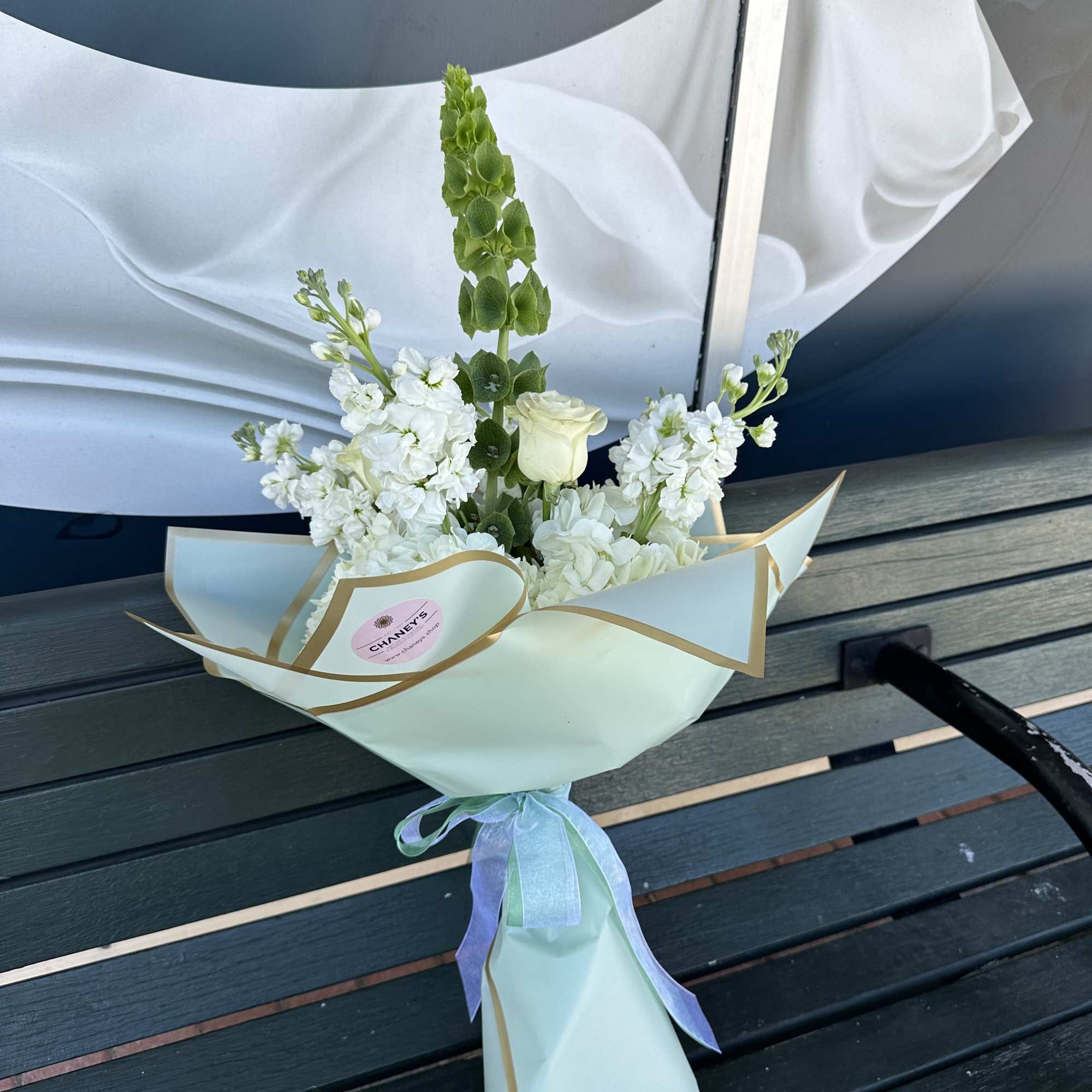 Beautiful new bi-color floral design in white and green.  