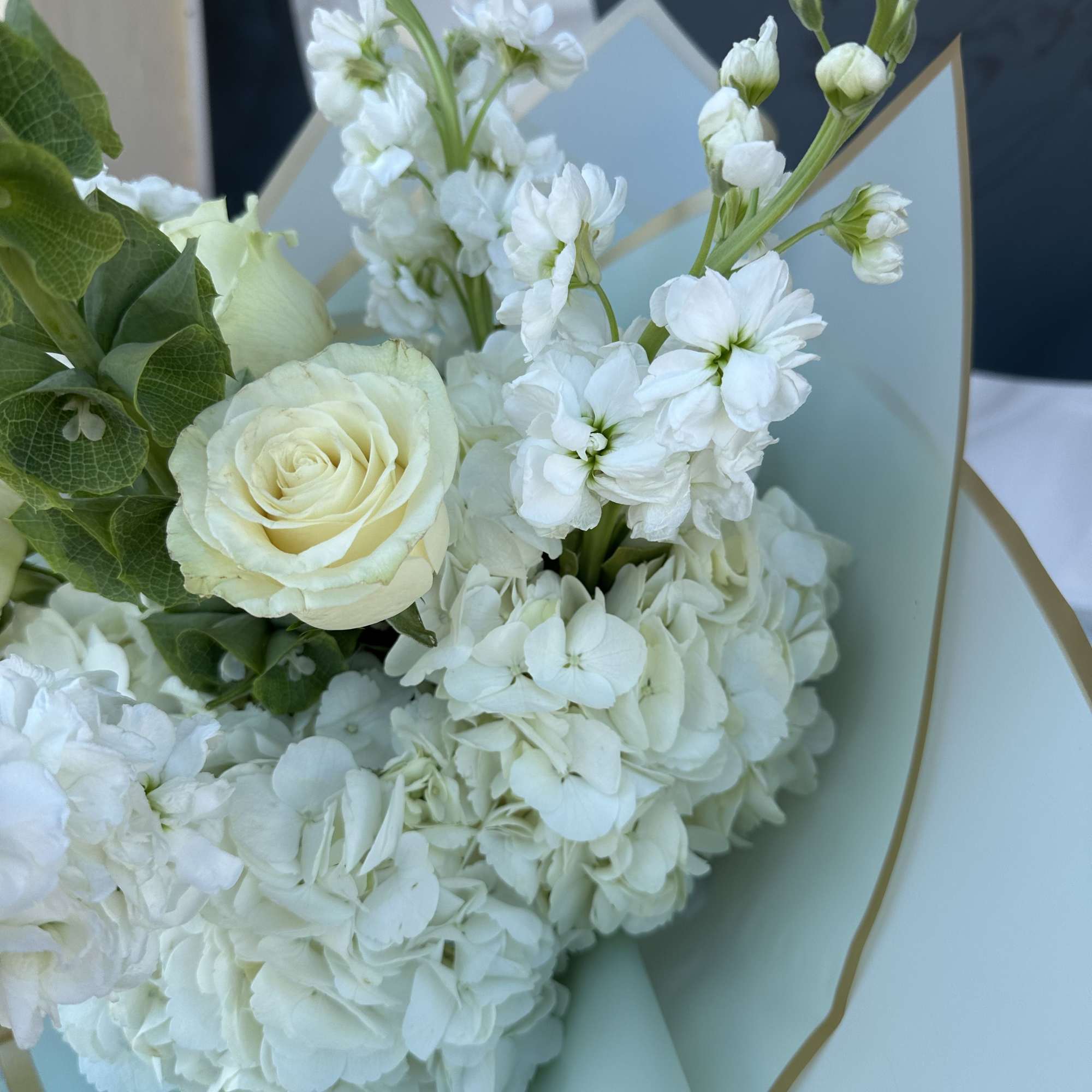 Beautiful new bi-color floral design in white and green.  