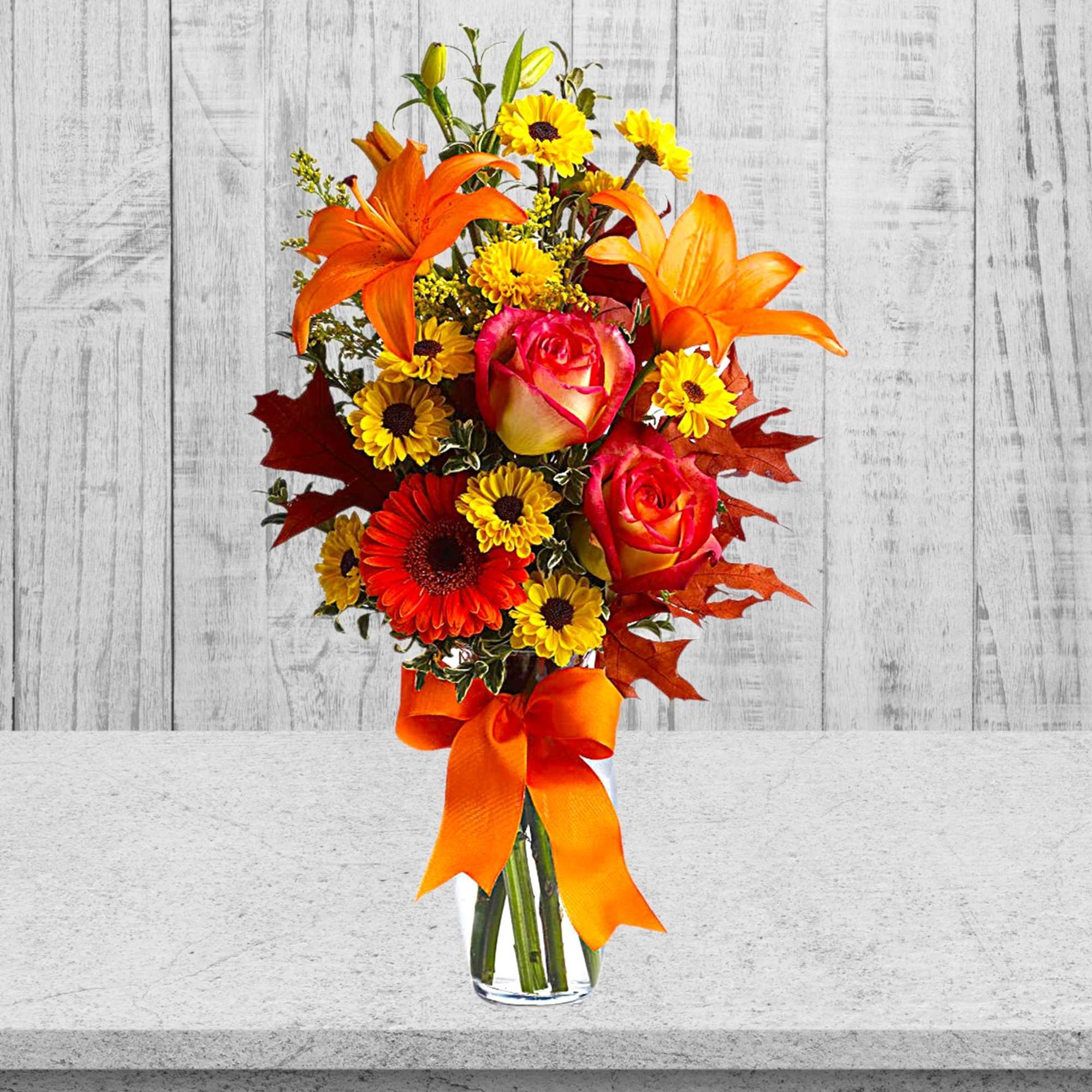A burst of beauteous blooms in autumn shades of orange and yellow