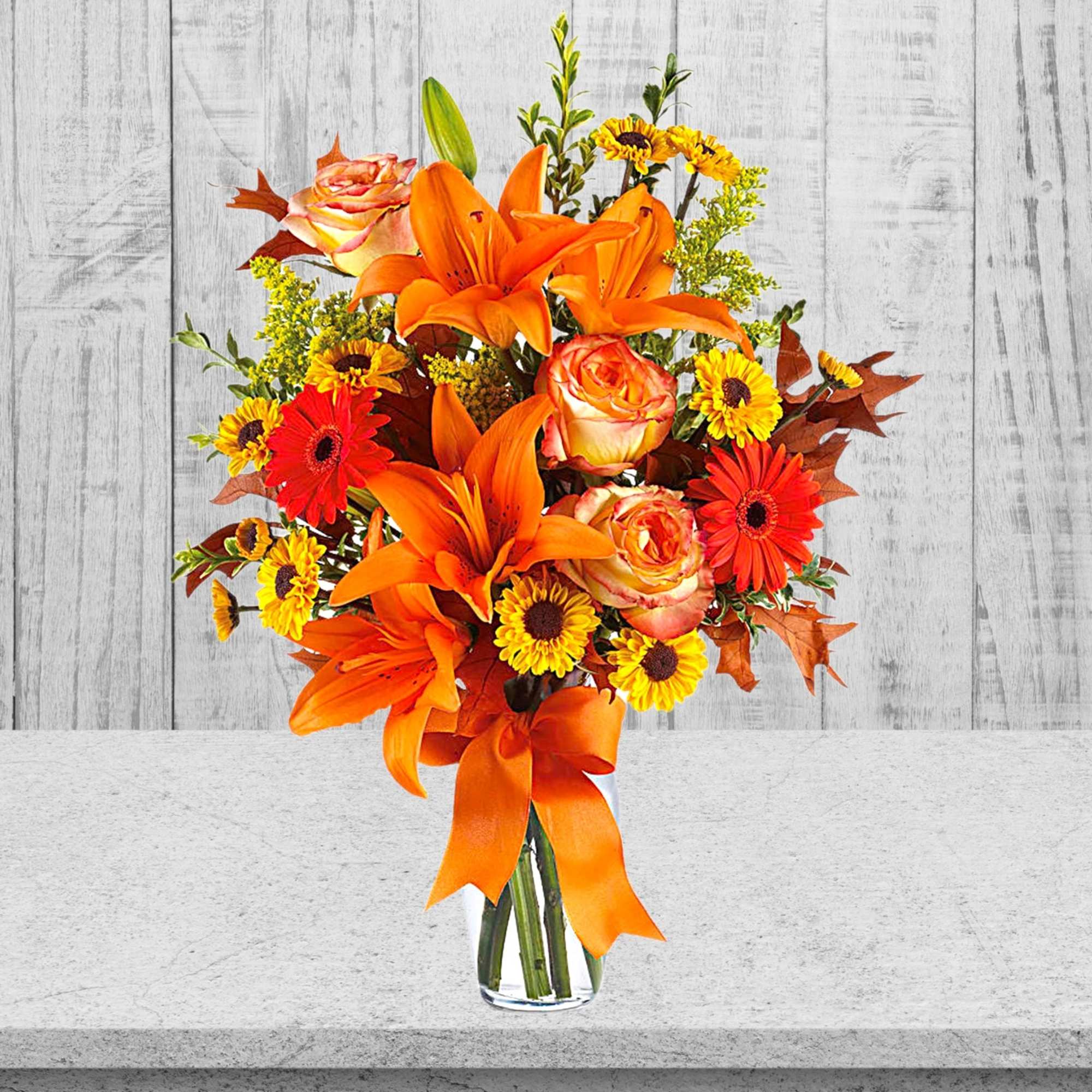 A burst of beauteous blooms in autumn shades of orange and yellow