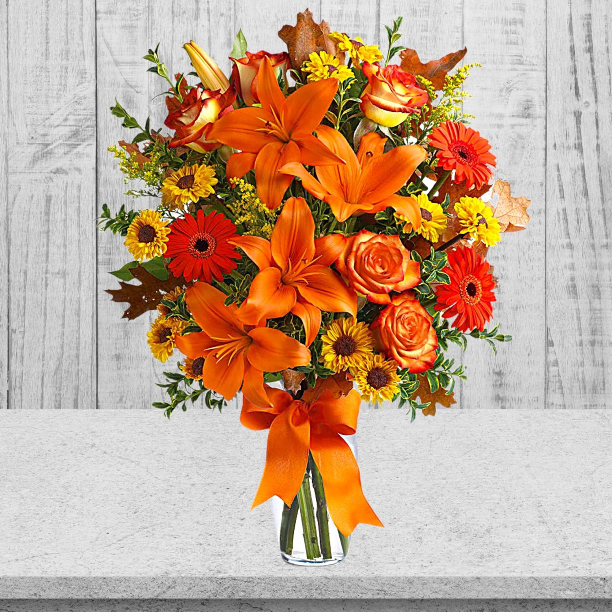 A burst of beauteous blooms in autumn shades of orange and yellow