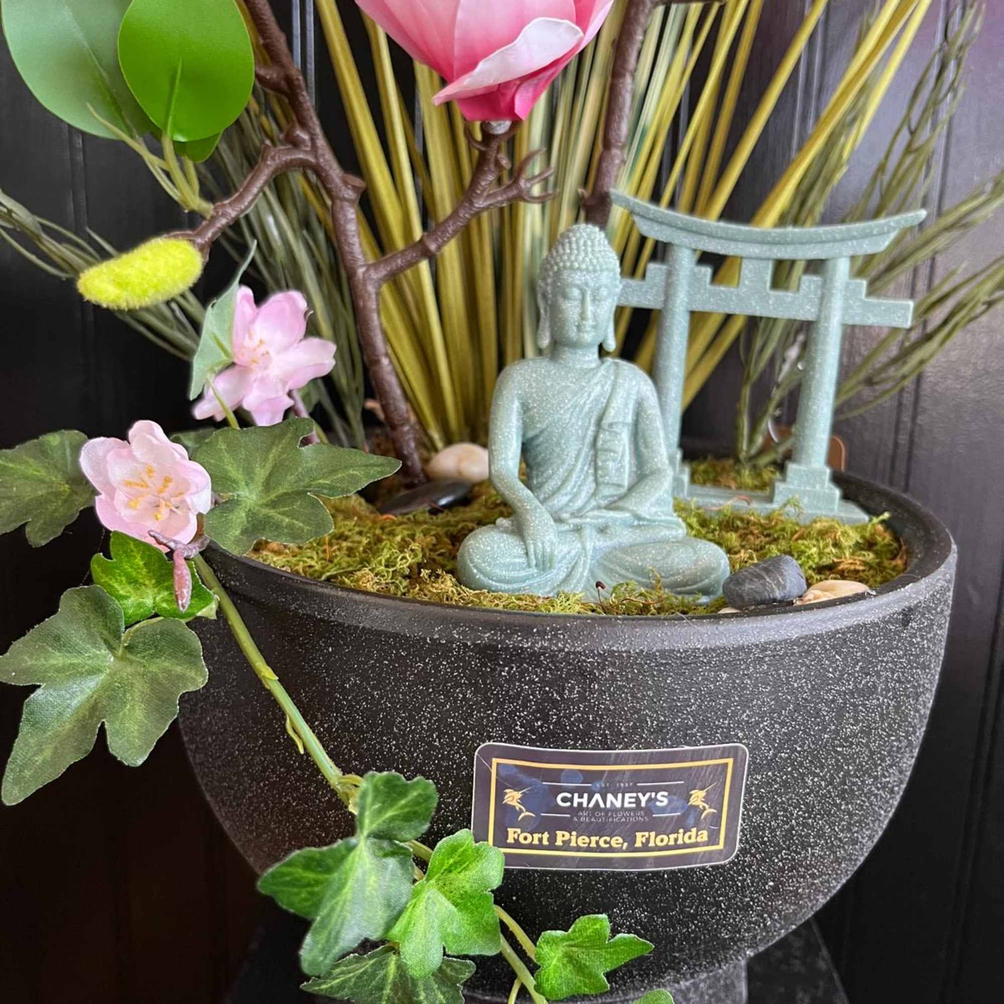 A beautiful ZEN dishgarden with a  cute little Buddha add on