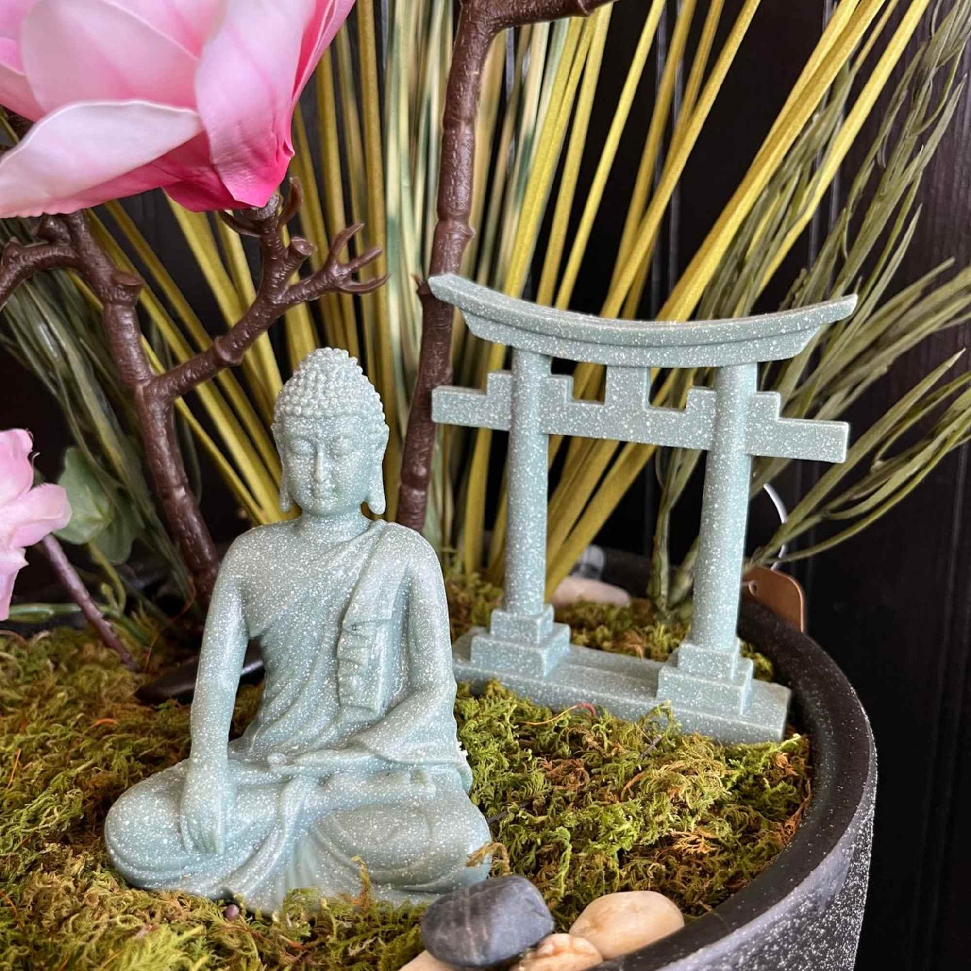A beautiful ZEN dishgarden with a  cute little Buddha add on