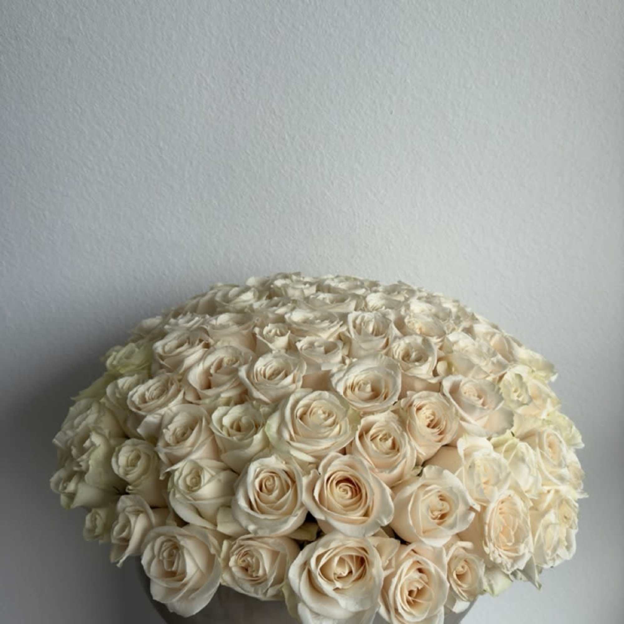 Our luxury arrangement of 150 in a beautiful concrete vase.

Arrangement includes: white