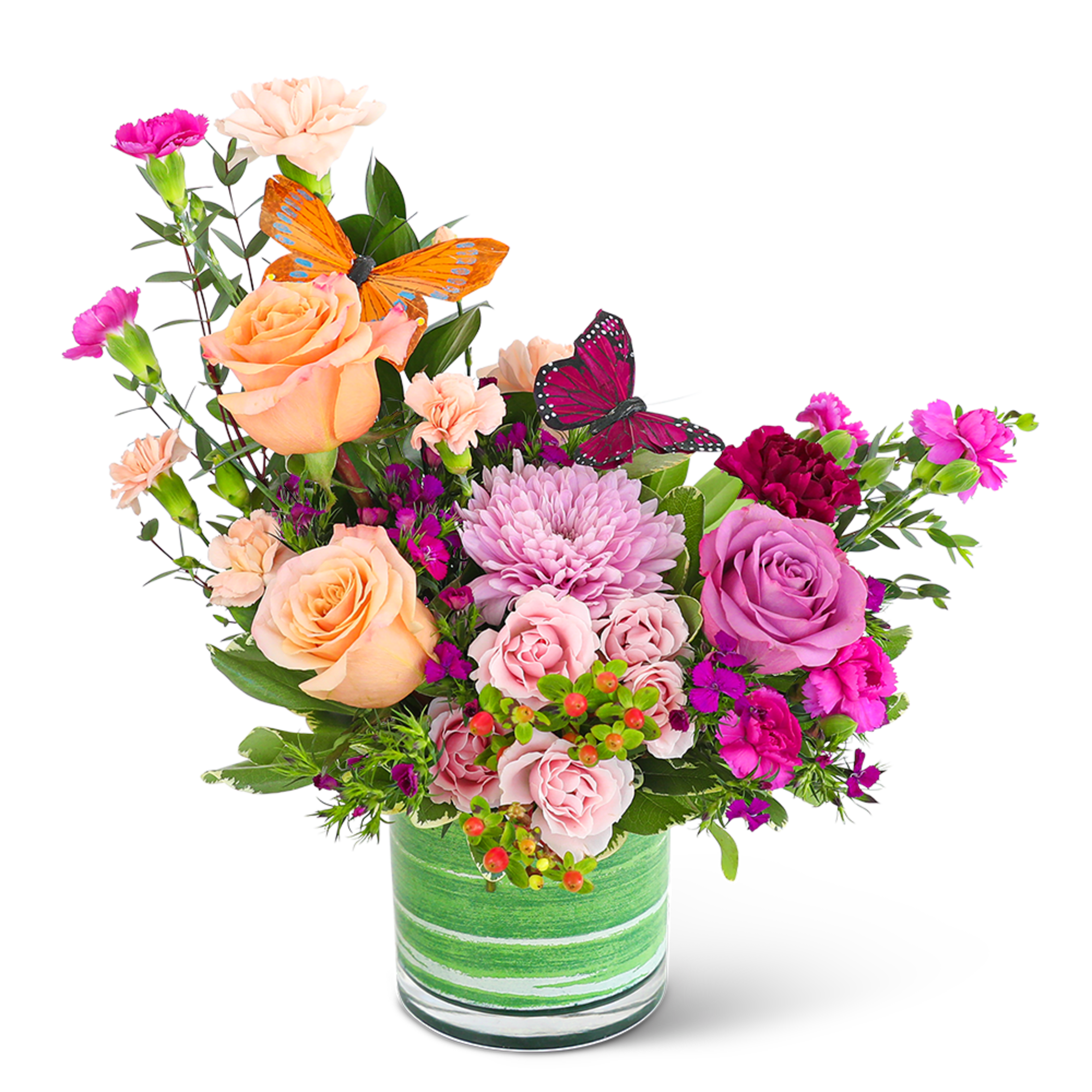 Our Flutters of Love flower design is a artful blend of Roses