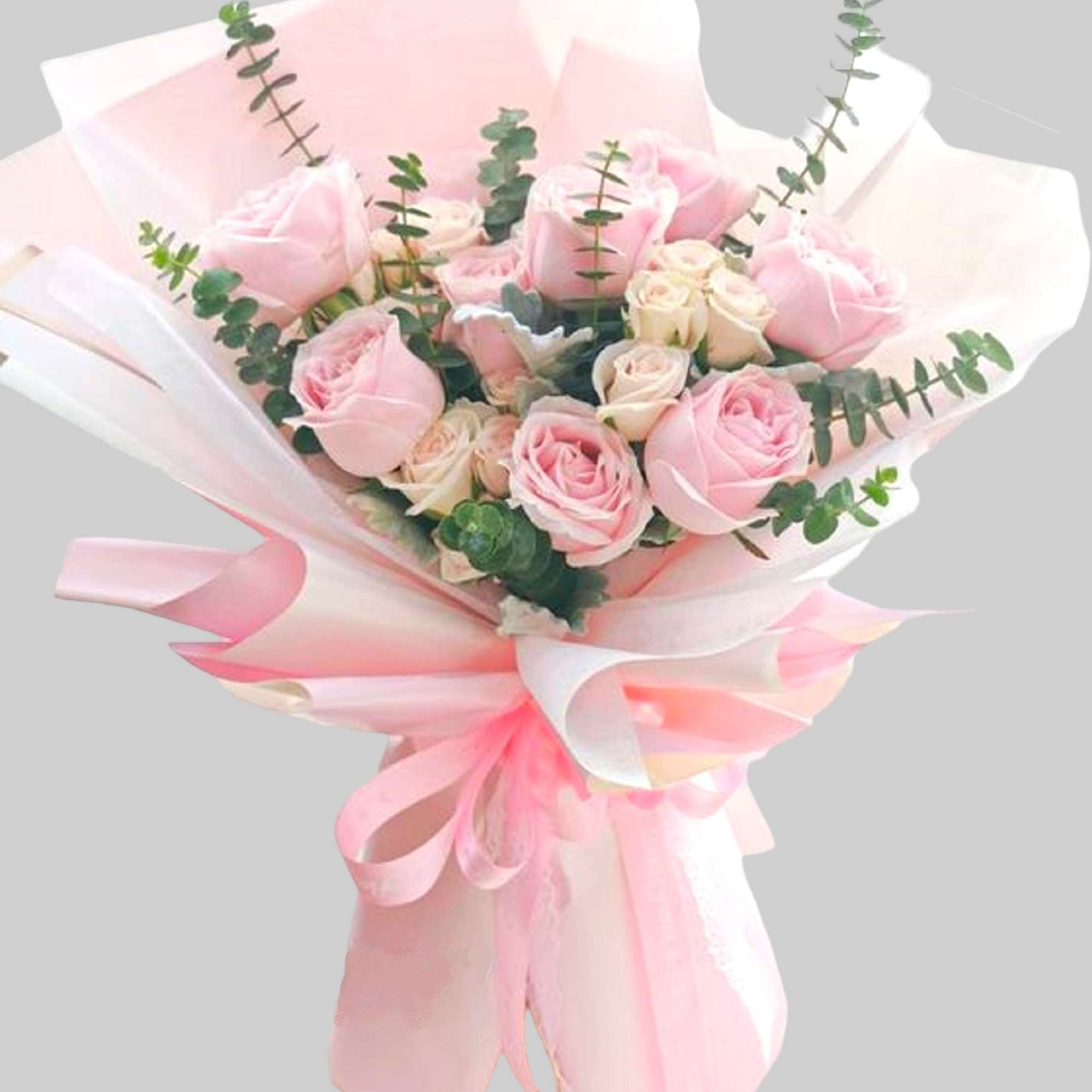 Send this beautiful, wrapped bouquet of pink roses to someone special. Perfect