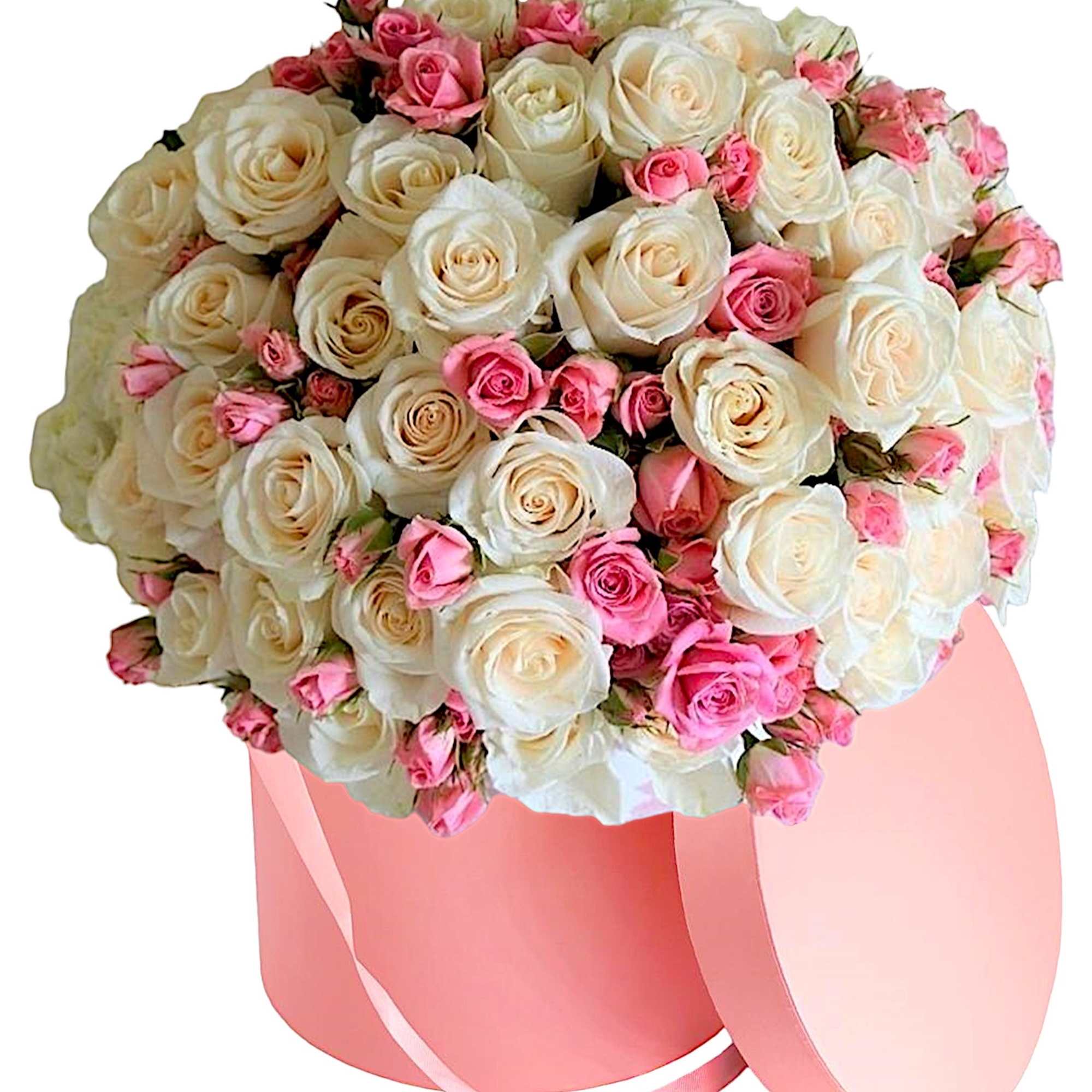 A modern flower arrangement in a cylinder box filled with roses.

DETAILS
This cylinder