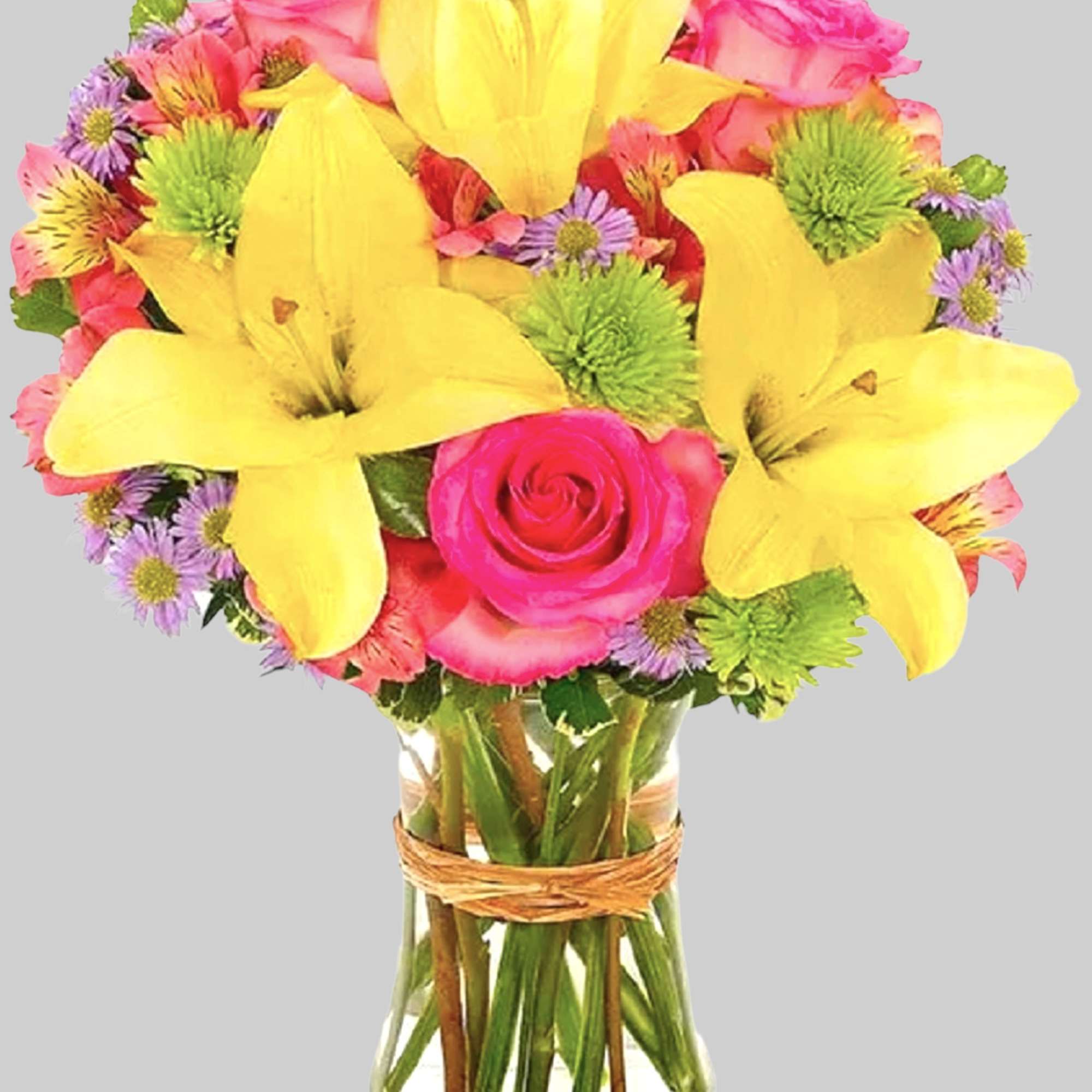 This bright and beautiful flower arrangement will brighten someone&#039;s day with a