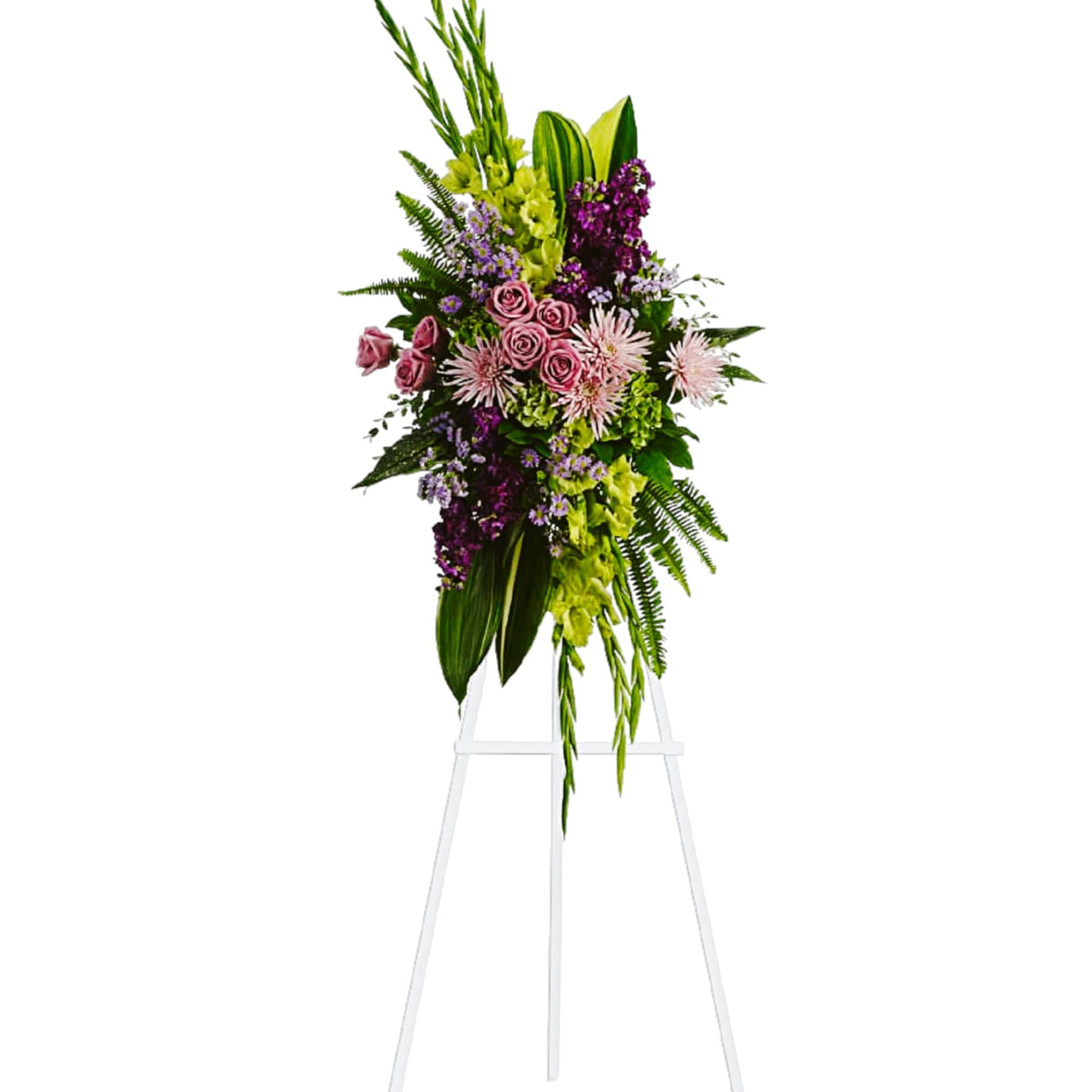 Soft lavender flowers - roses, fuji chrysanthemums, and asters - blend with