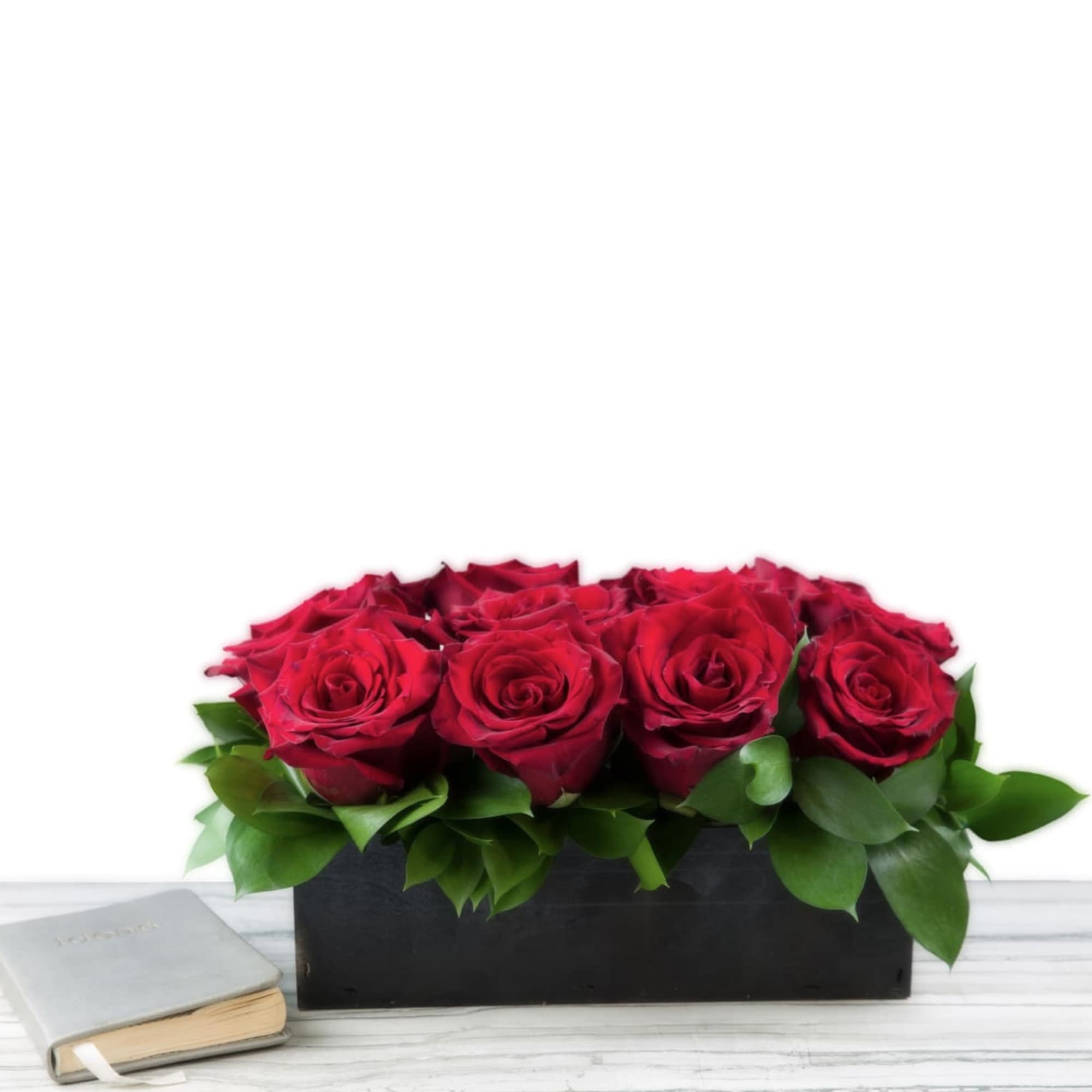 One Dozen Red Roses in a Black Wooden Box. Deluxe: One and