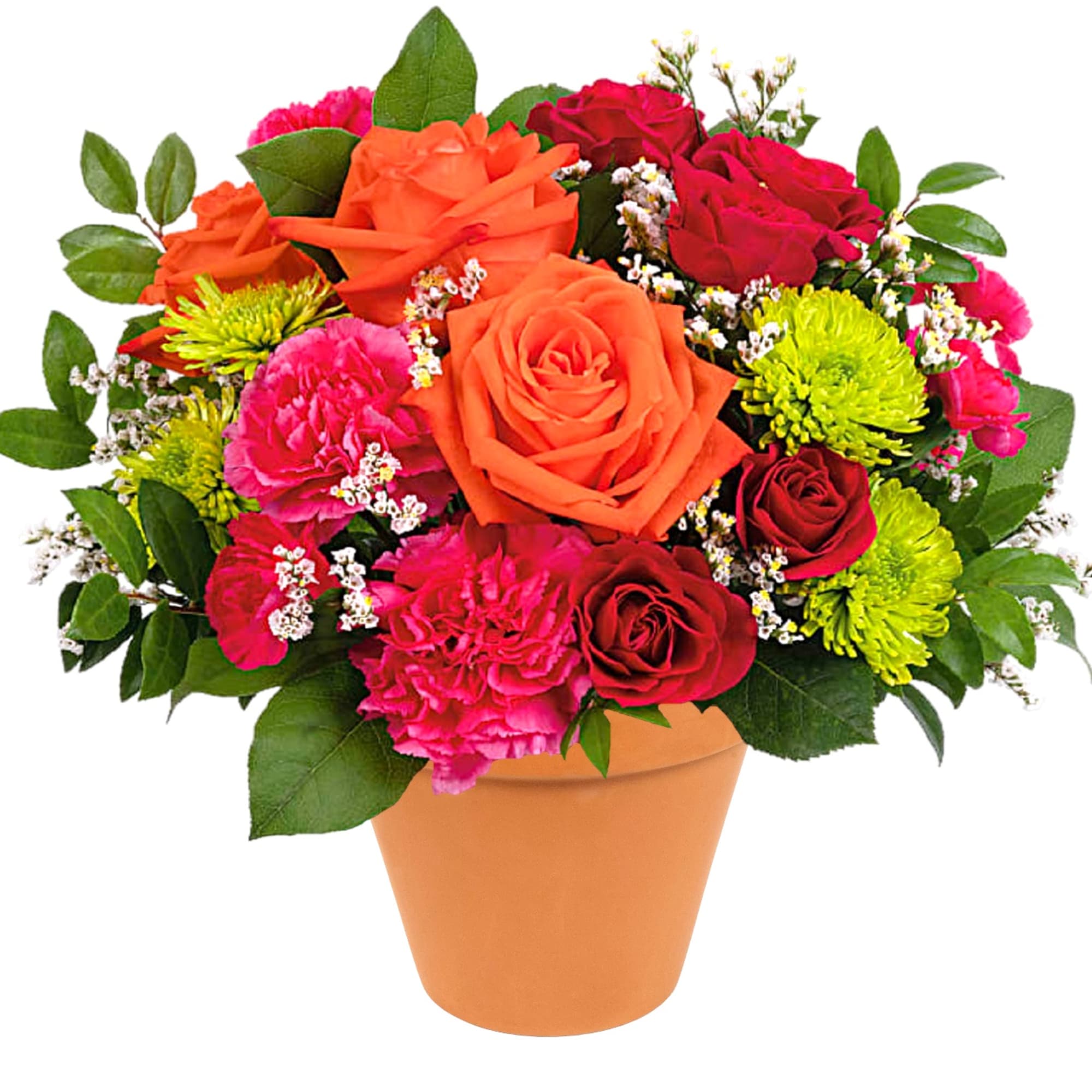 A dreamy dose of happiness, this beautiful orange and pink arrangement looks