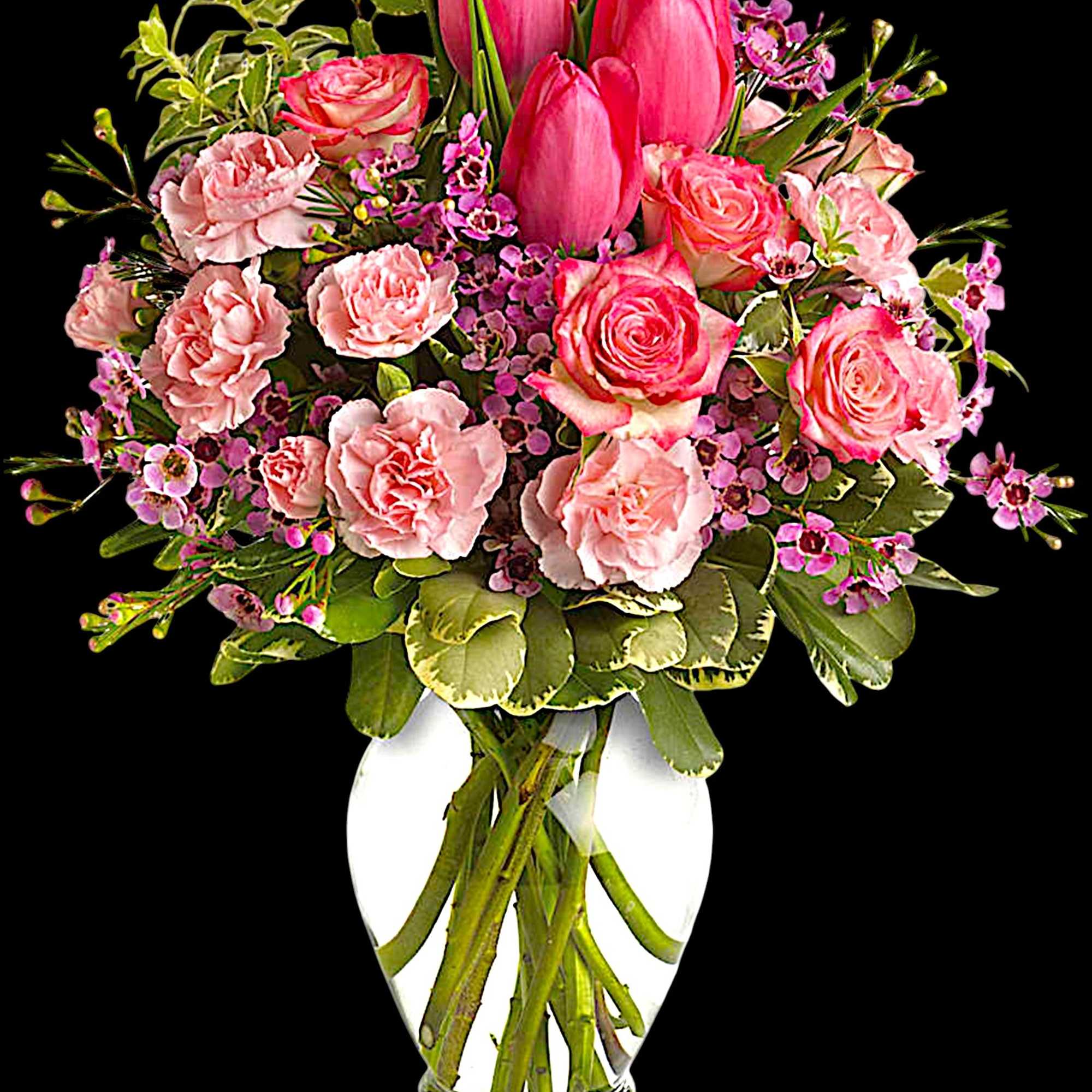 It&#039;s beauty-full! Bursting with tantalizing tulips and radiant roses, this delightful pink
