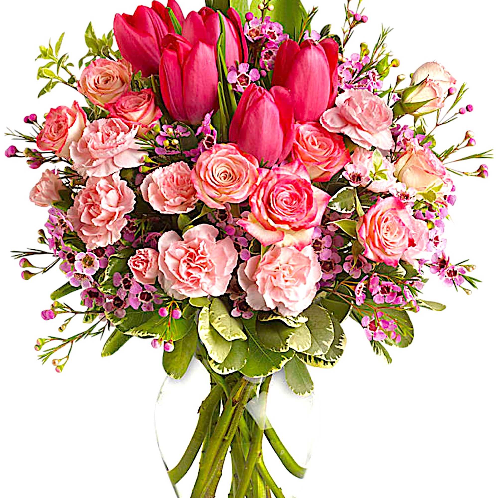 It&#039;s beauty-full! Bursting with tantalizing tulips and radiant roses, this delightful pink