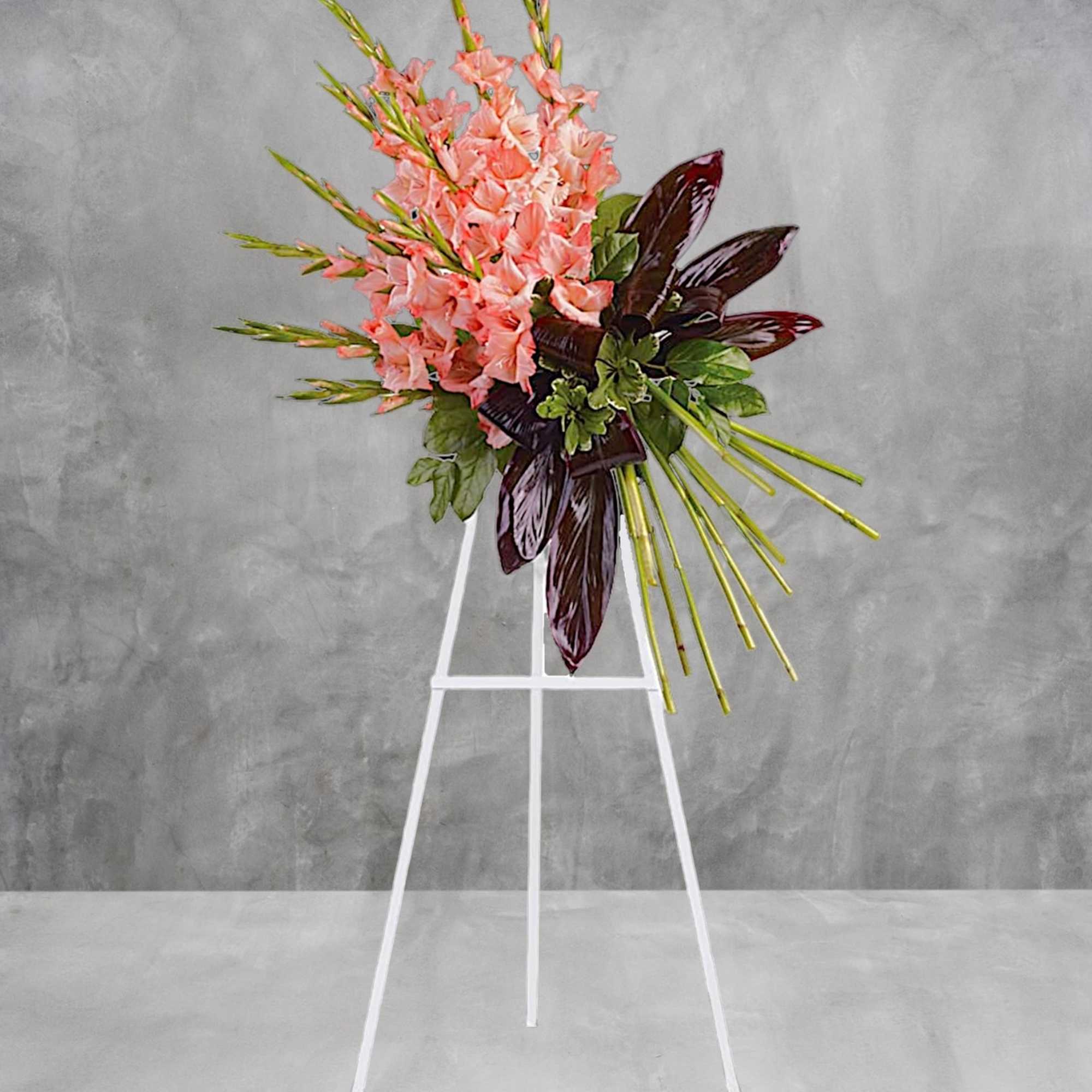 Stunning Zen flowers create an elegant tribute in this modern, artistic standing