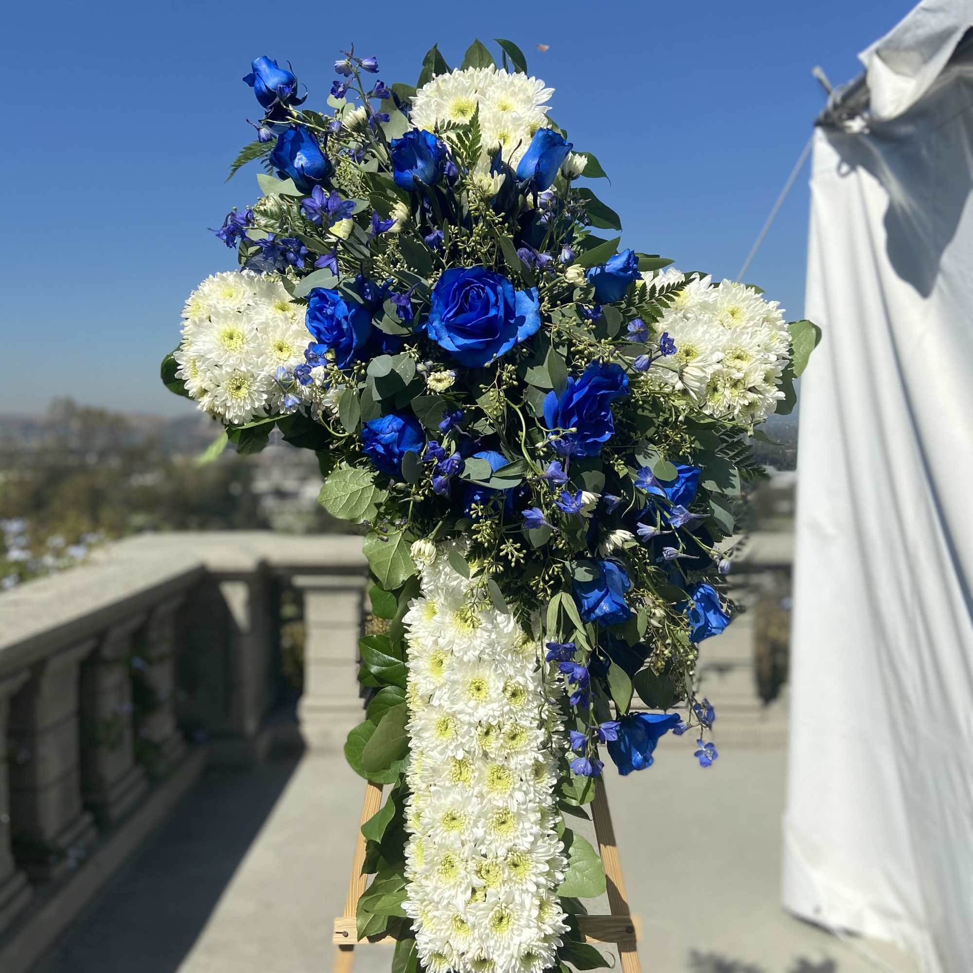 Stand White and Dusty Blue Cross.