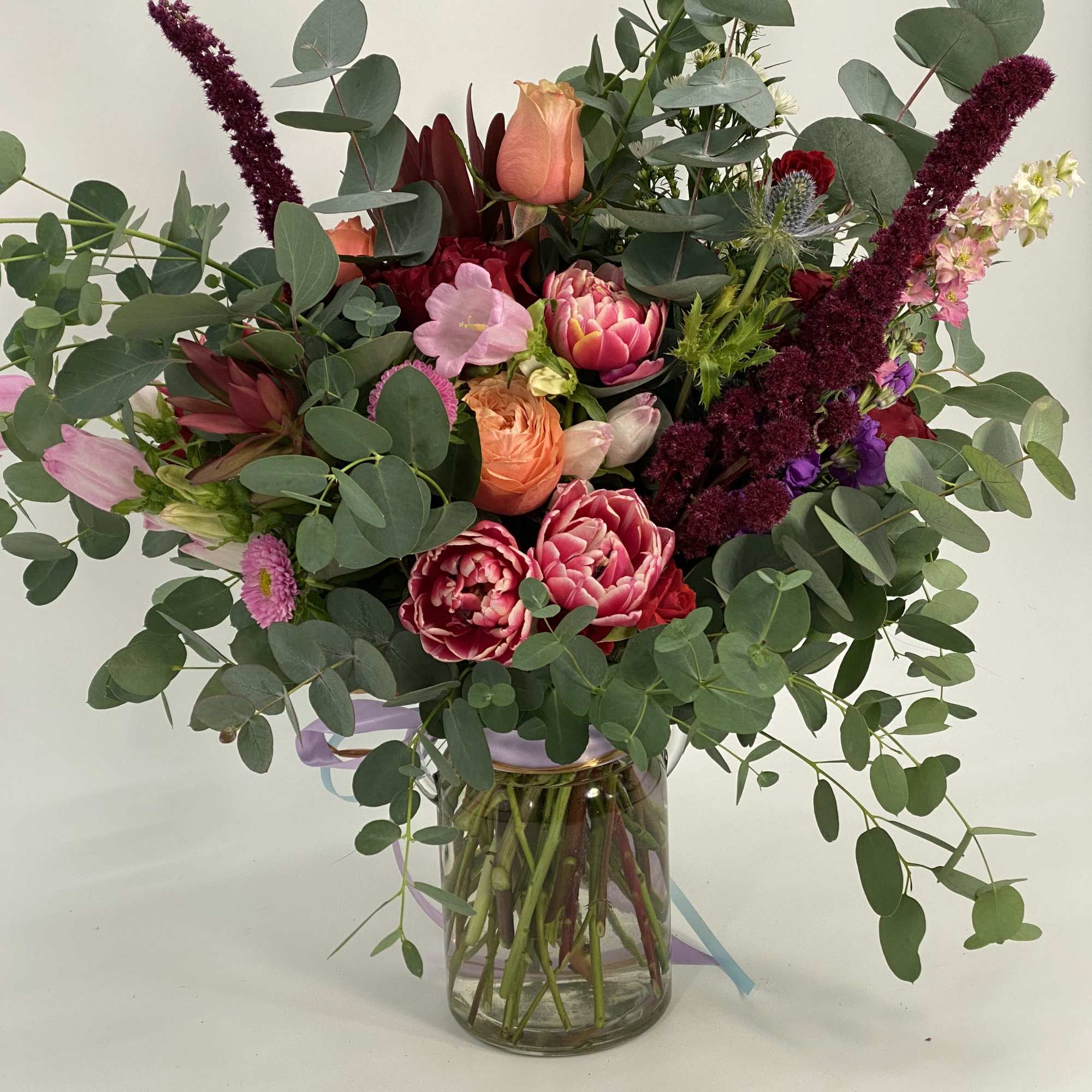A mix of exotic flowers together to make this special arrangement.