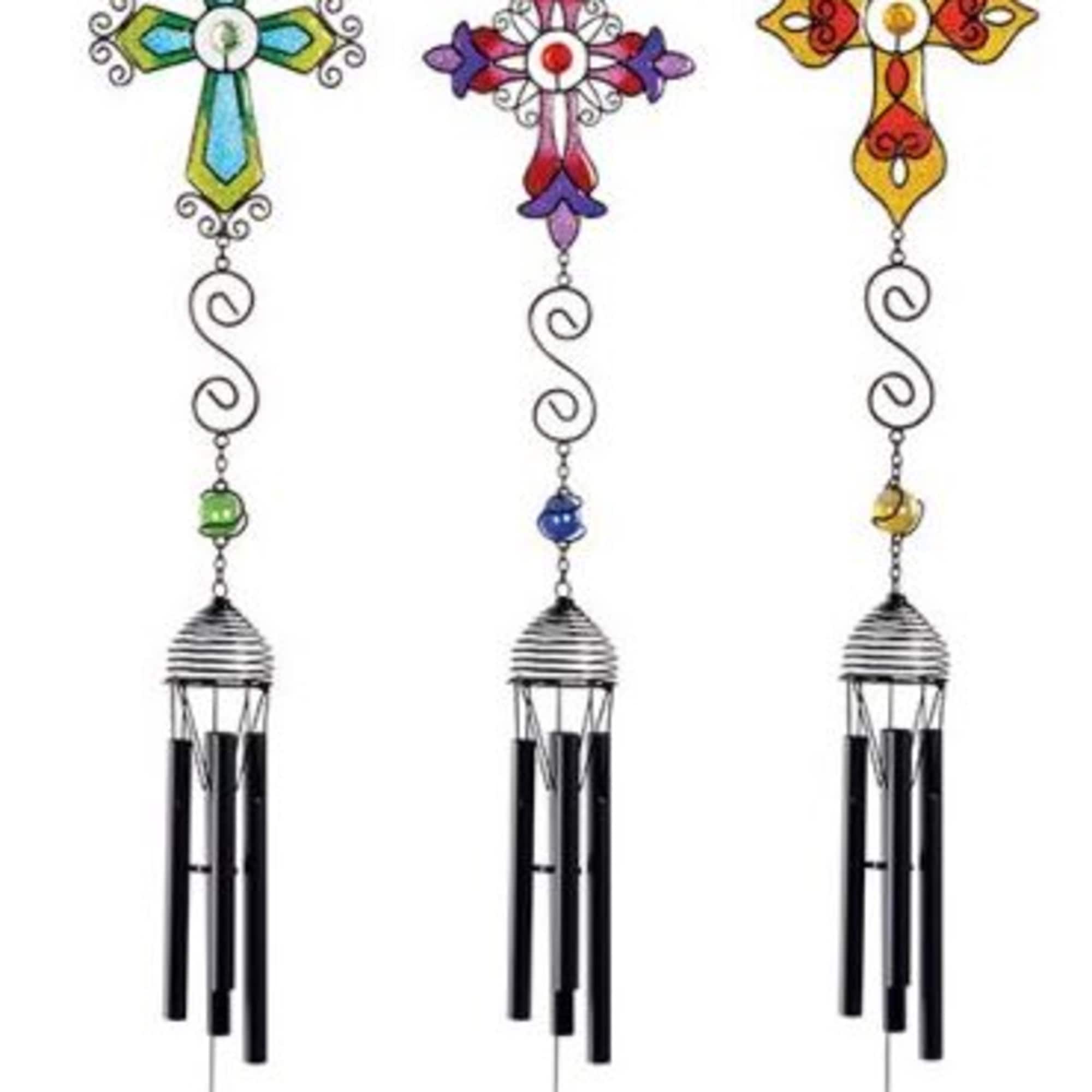 This colorful sun catcher mini chime is 26in long. Glass color will This colorful sun catcher mini chime is 26in long. Glass color will