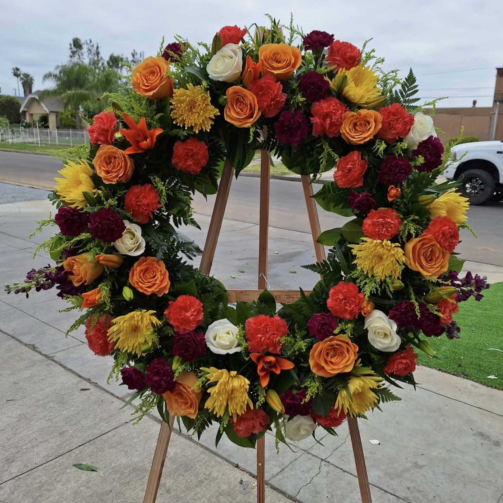 Vibrant Life - Standing Wreath in Fresno, CA | Alejandra's Flowers