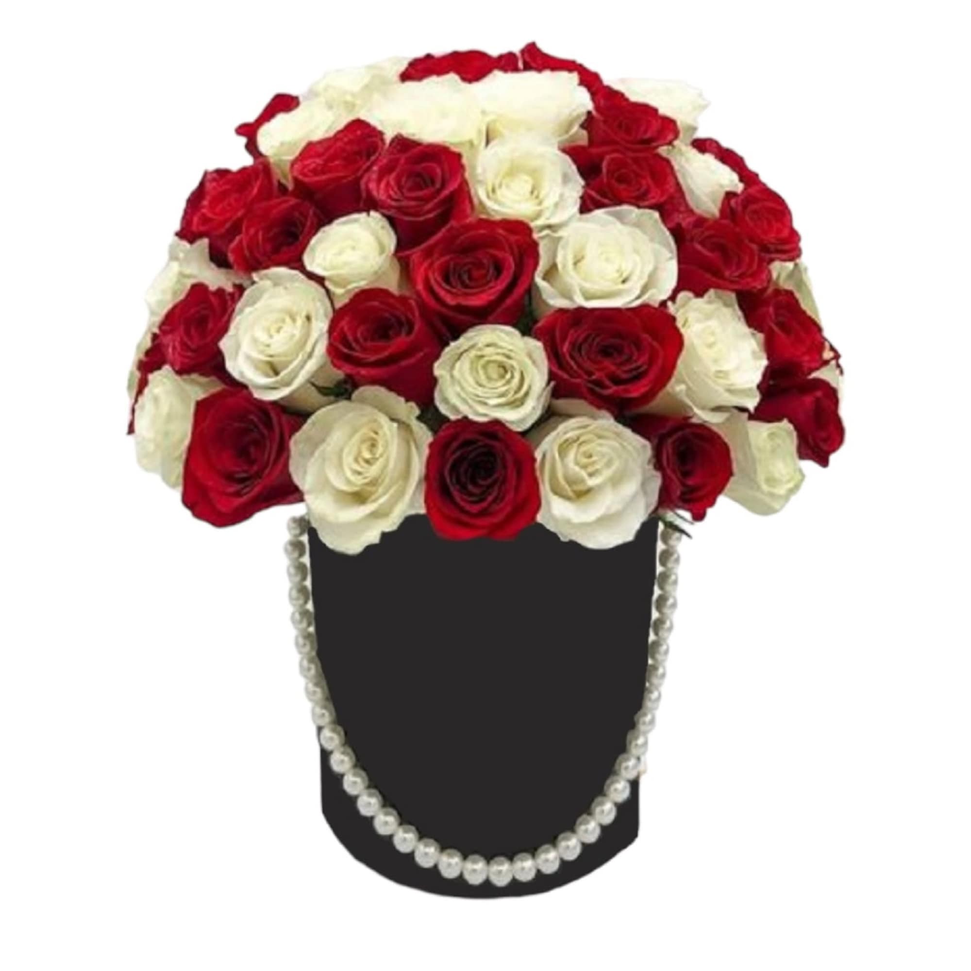 A modern flower arrangement in a heart box filled with roses.

DETAILS
This cylinder