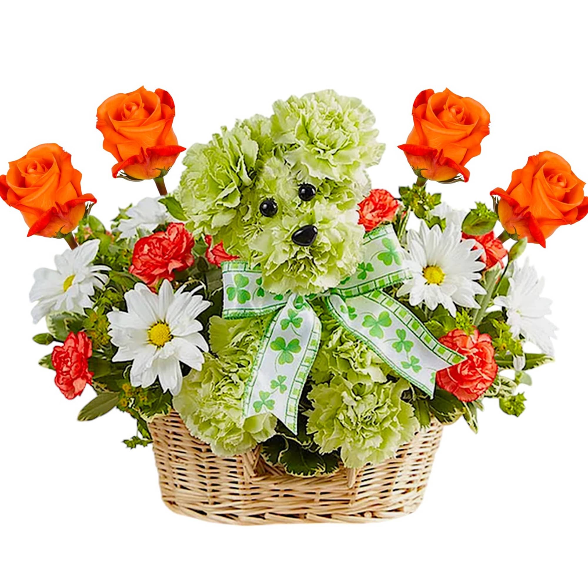 Unleash smiles with the lucky dog arrangement! Hand-designed in a charming basket
