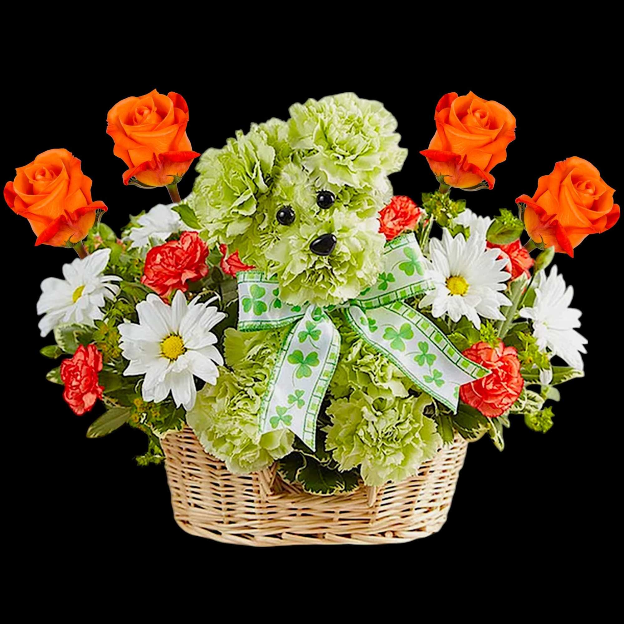 Unleash smiles with the lucky dog arrangement! Hand-designed in a charming basket