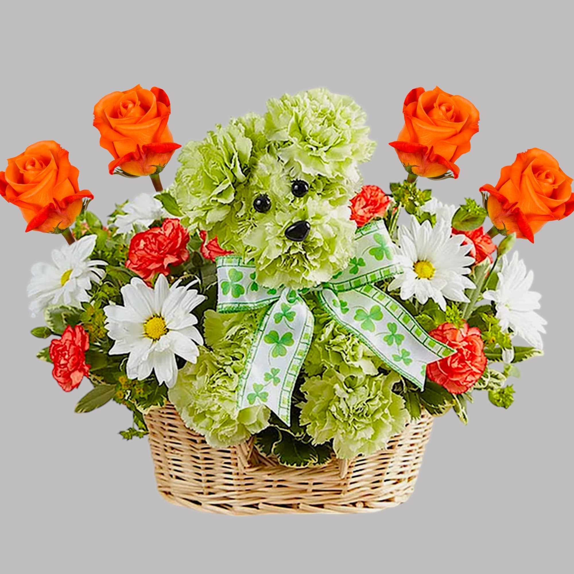 Unleash smiles with the lucky dog arrangement! Hand-designed in a charming basket