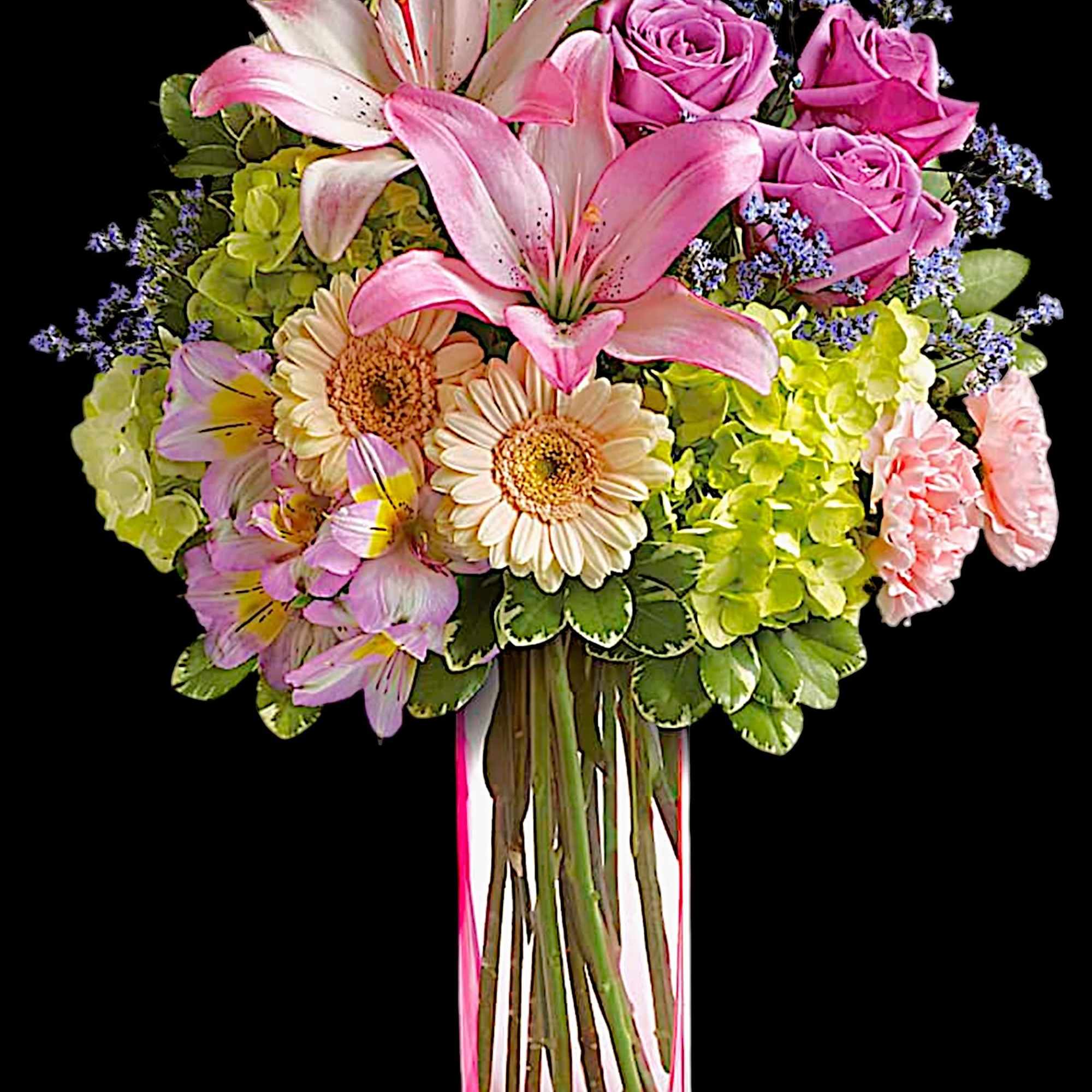 A lovely surprise no matter the occasion, this gorgeous blend of hydrangea