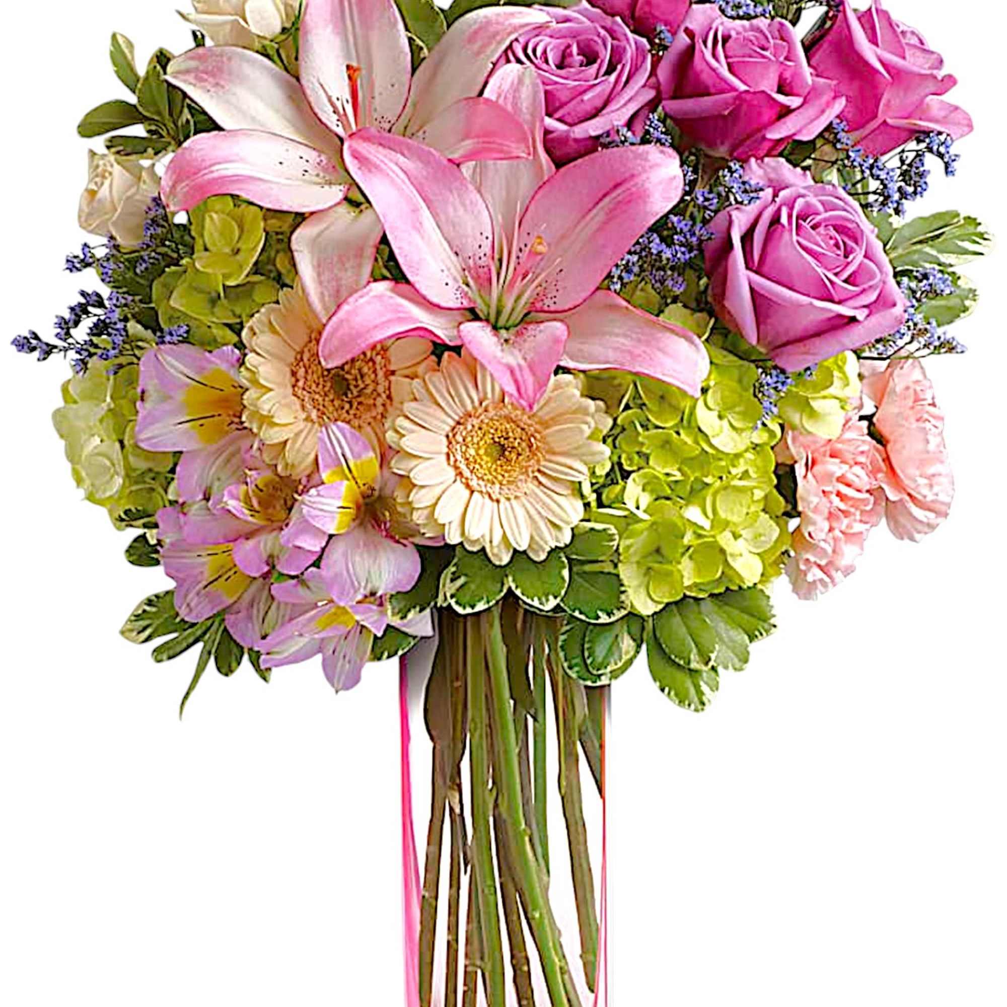 A lovely surprise no matter the occasion, this gorgeous blend of hydrangea