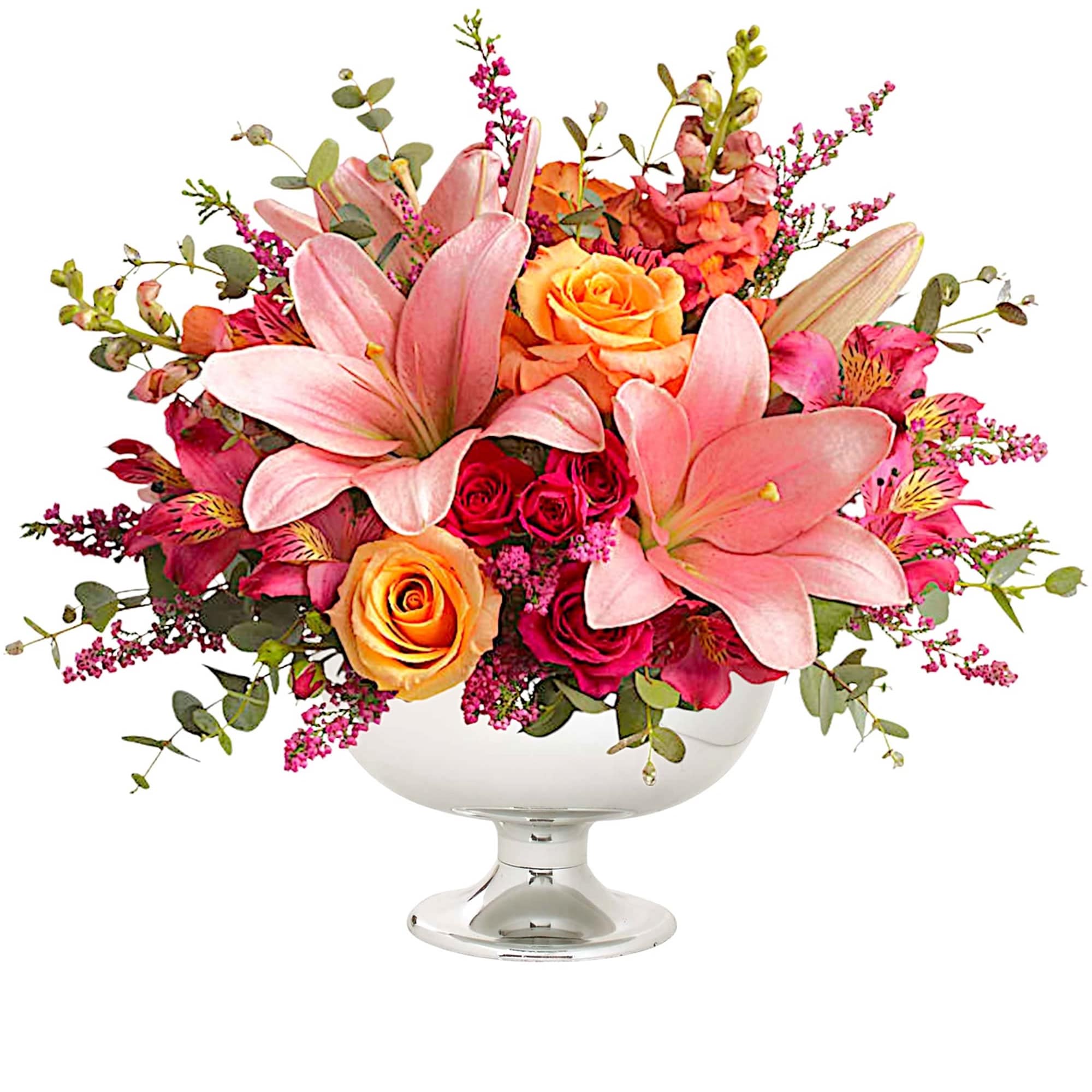 Just peachy! Pale pink &amp; orange blooms are gathered in a silver