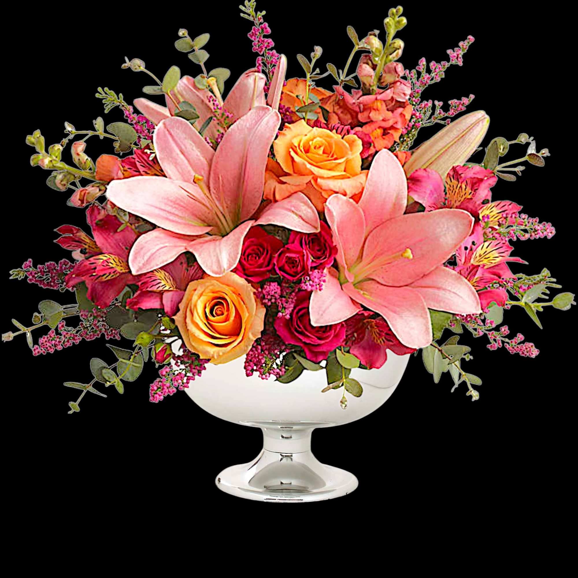 Just peachy! Pale pink &amp; orange blooms are gathered in a silver