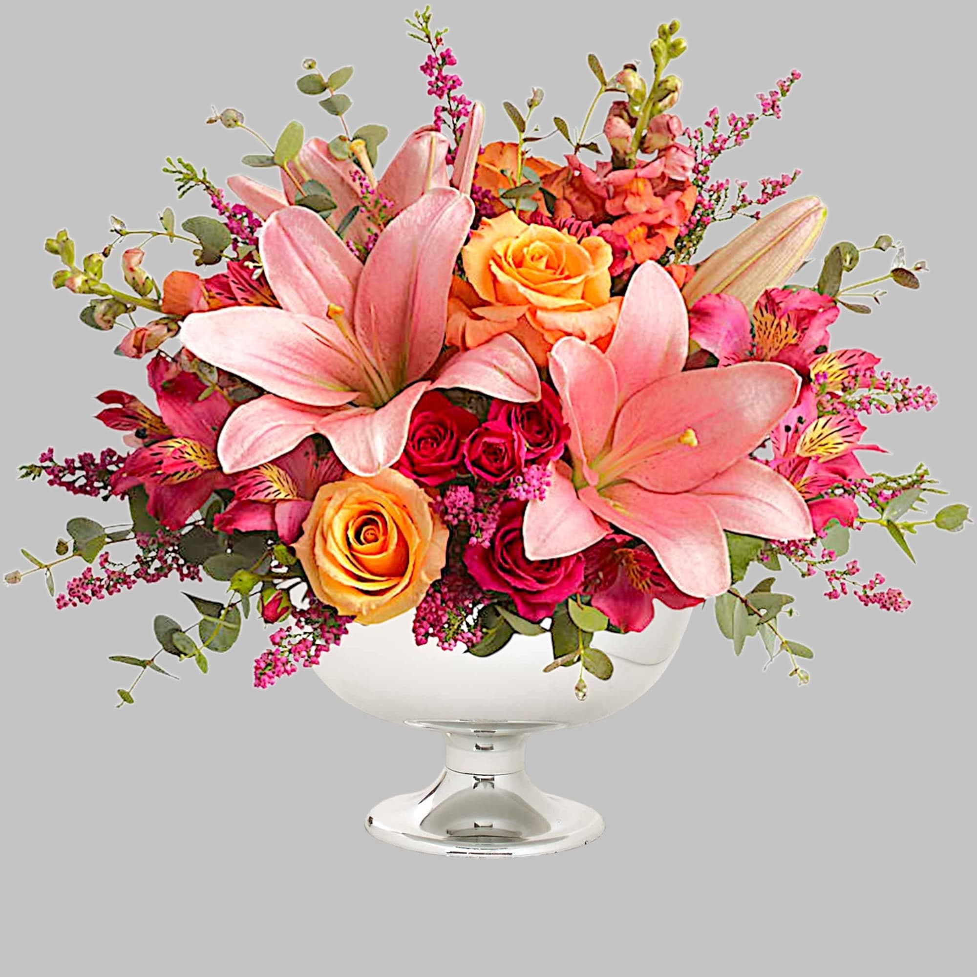 Just peachy! Pale pink &amp; orange blooms are gathered in a silver