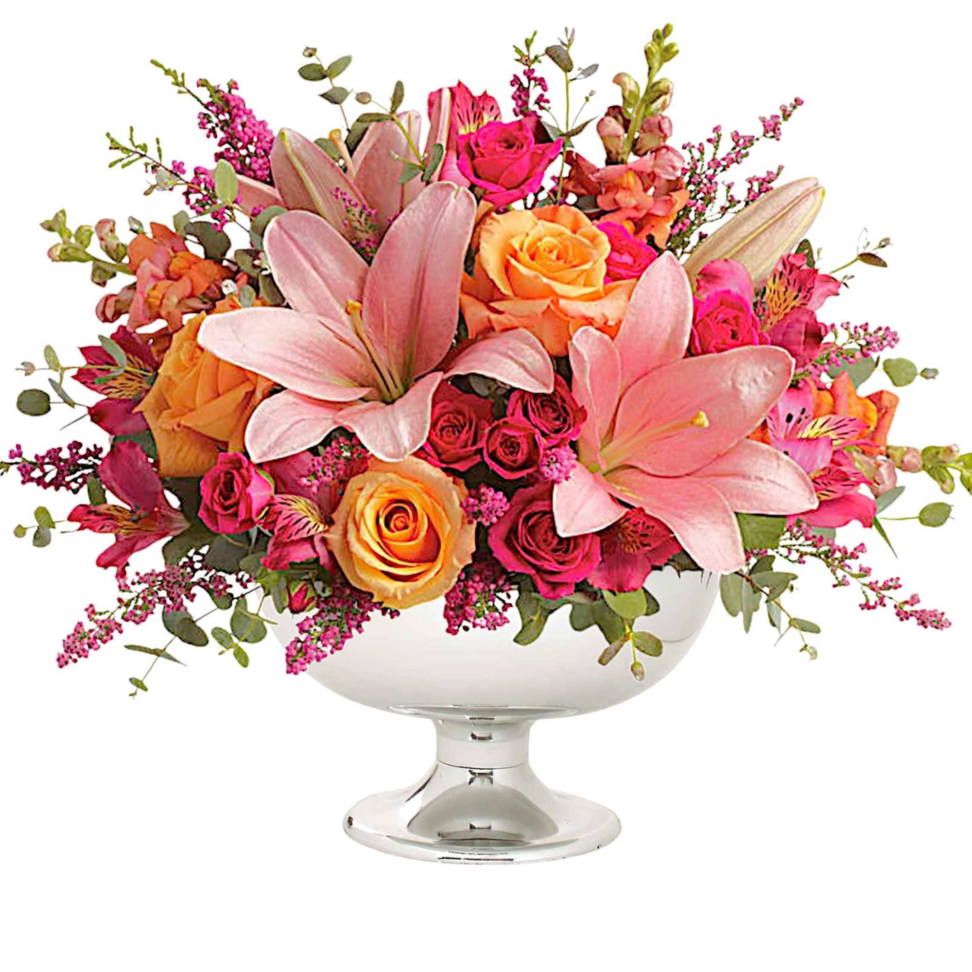 Just peachy! Pale pink &amp; orange blooms are gathered in a silver