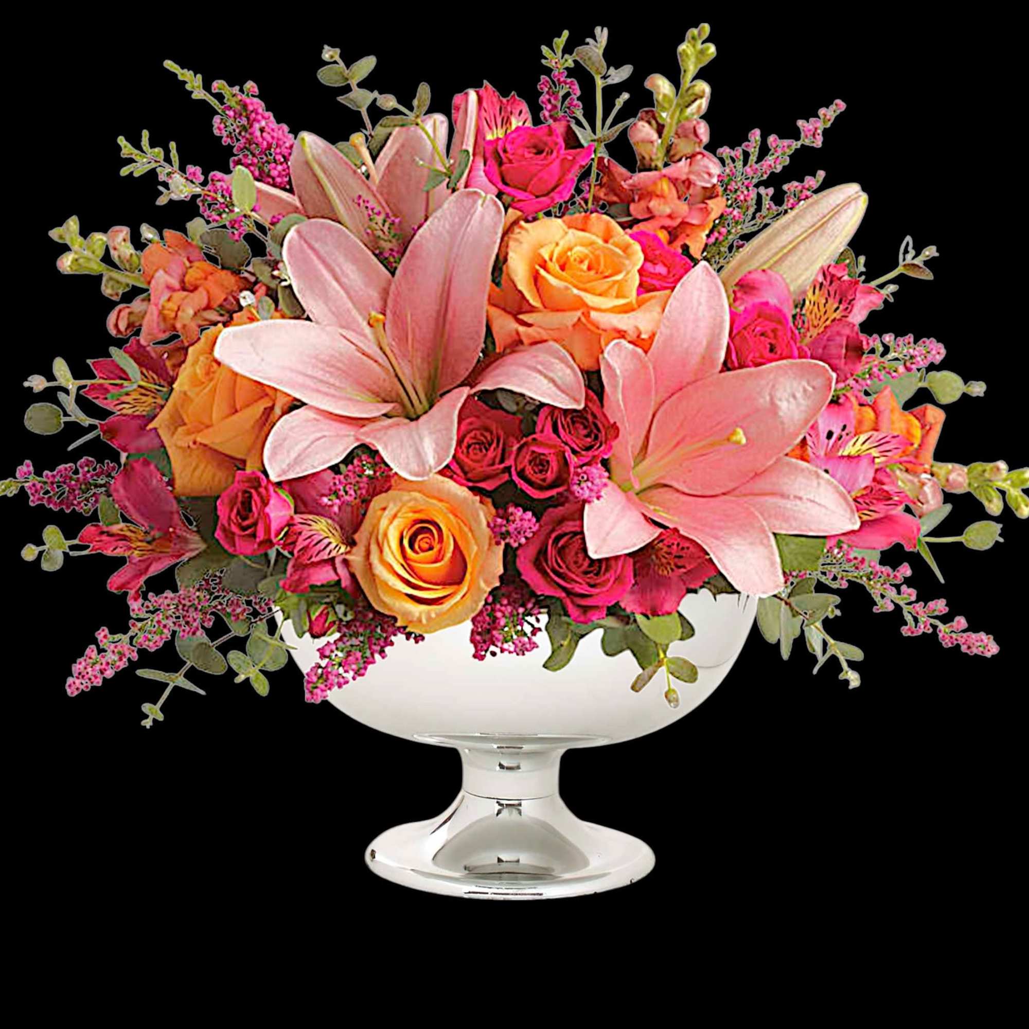 Just peachy! Pale pink &amp; orange blooms are gathered in a silver