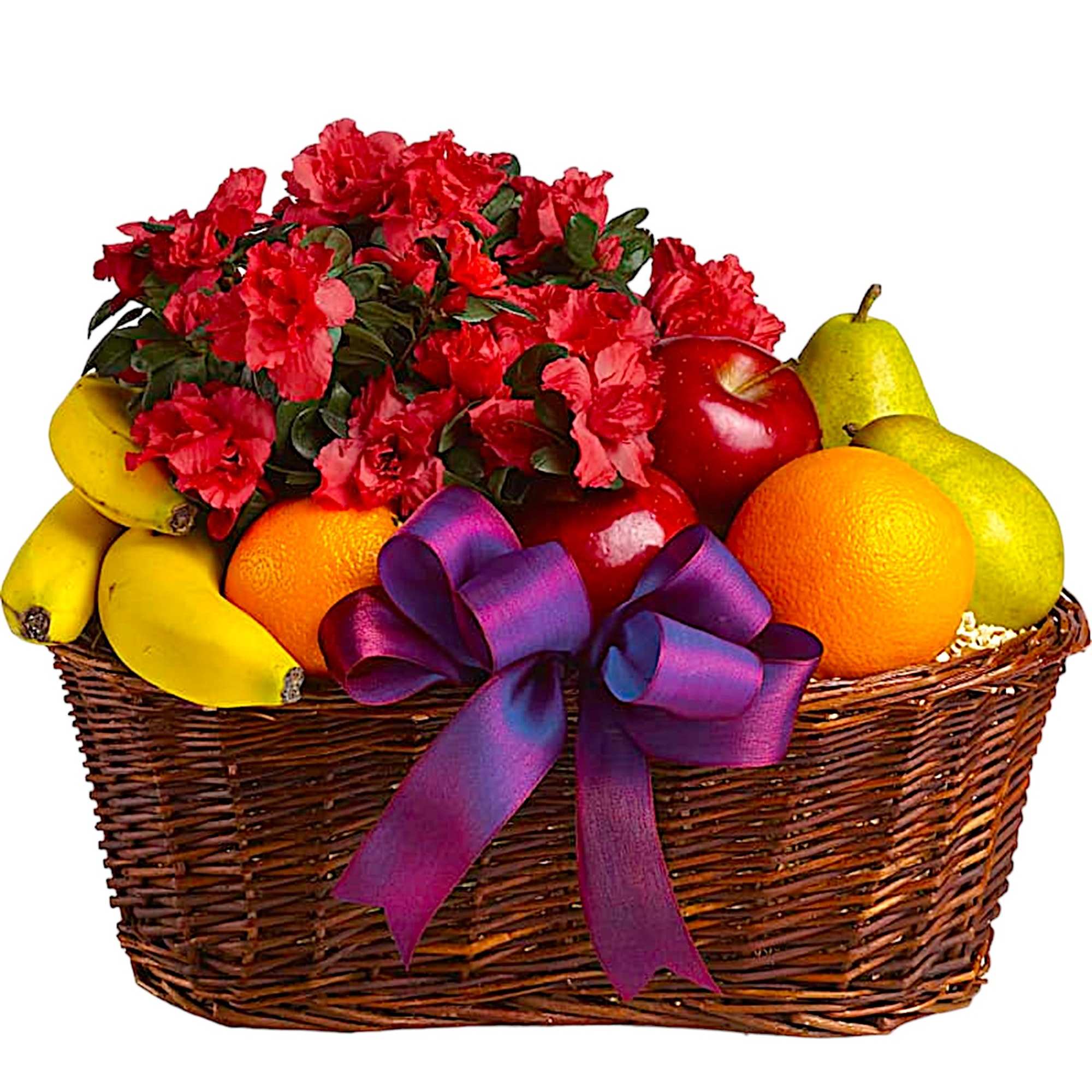 Fruit meets flowers in this delicious arrangement! Brightened by a potted azalea