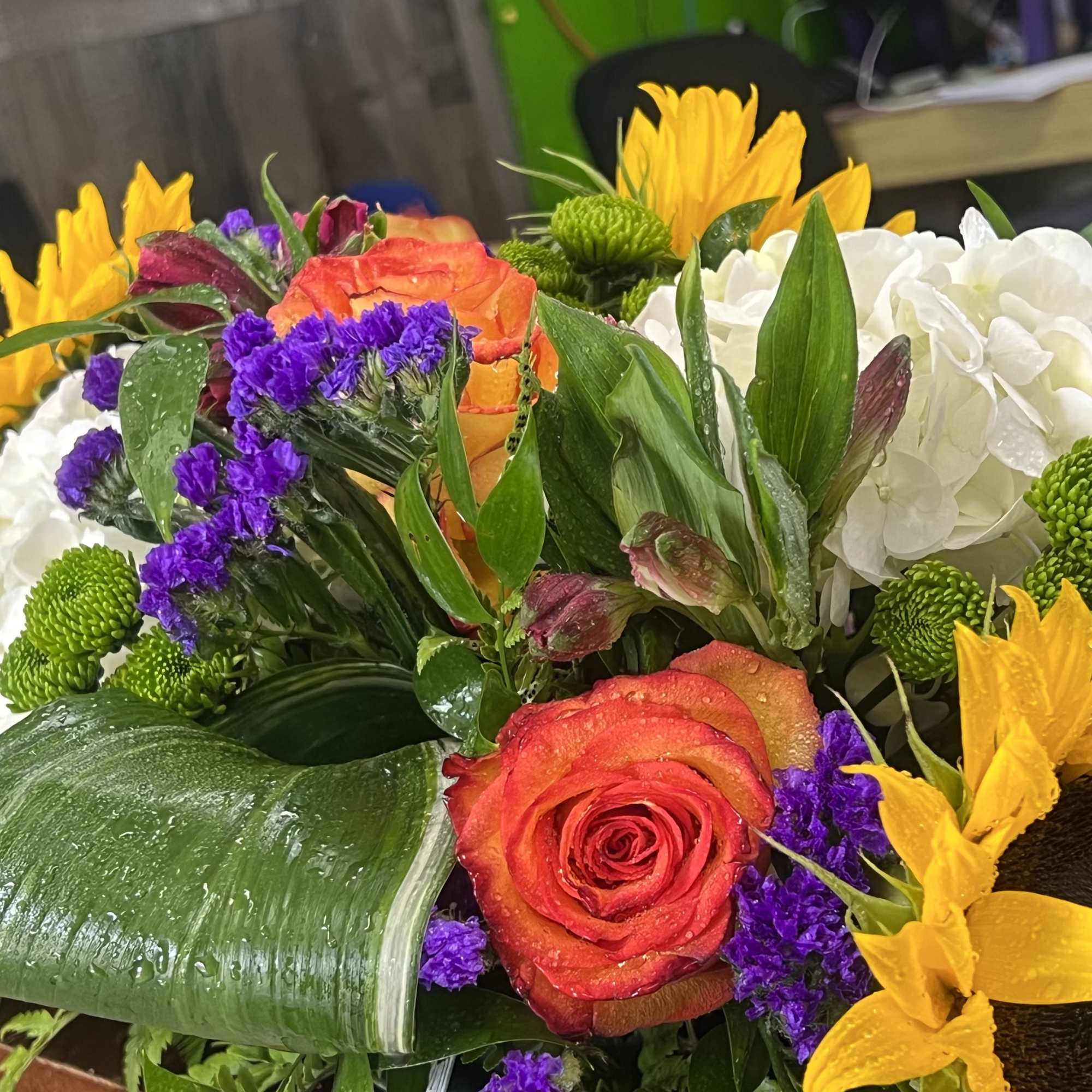 Sunflower , hydrangea , roses 