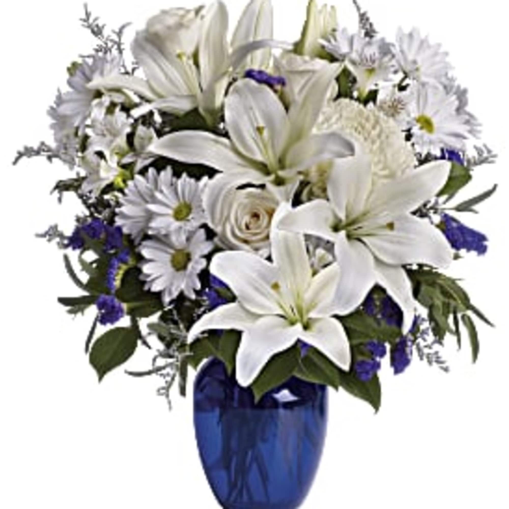 In this arrangement, the serenity of the color blue along with the