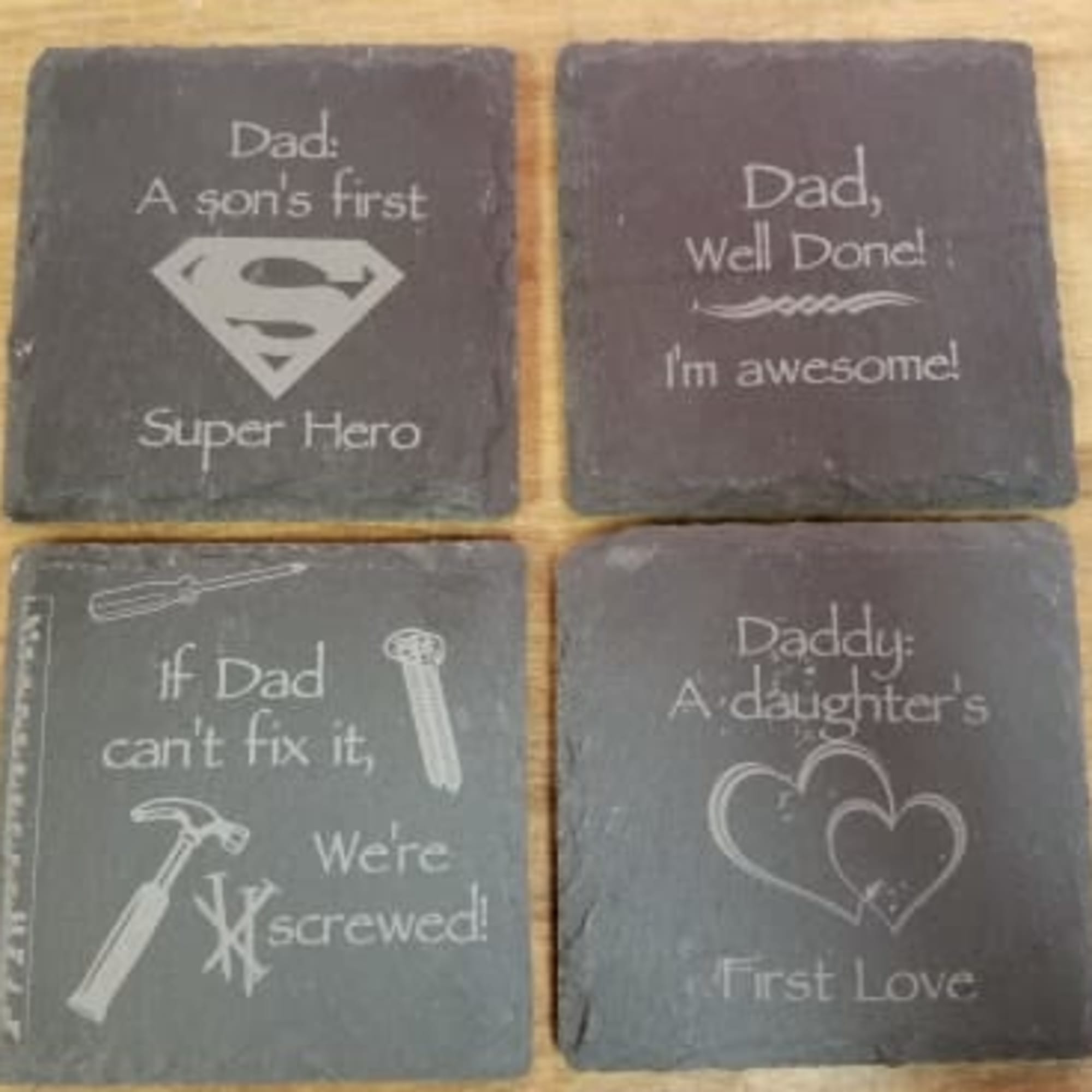 4 piece slate coaster set - Please specify what you'd like engraved 4 piece slate coaster set - Please specify what you'd like engraved