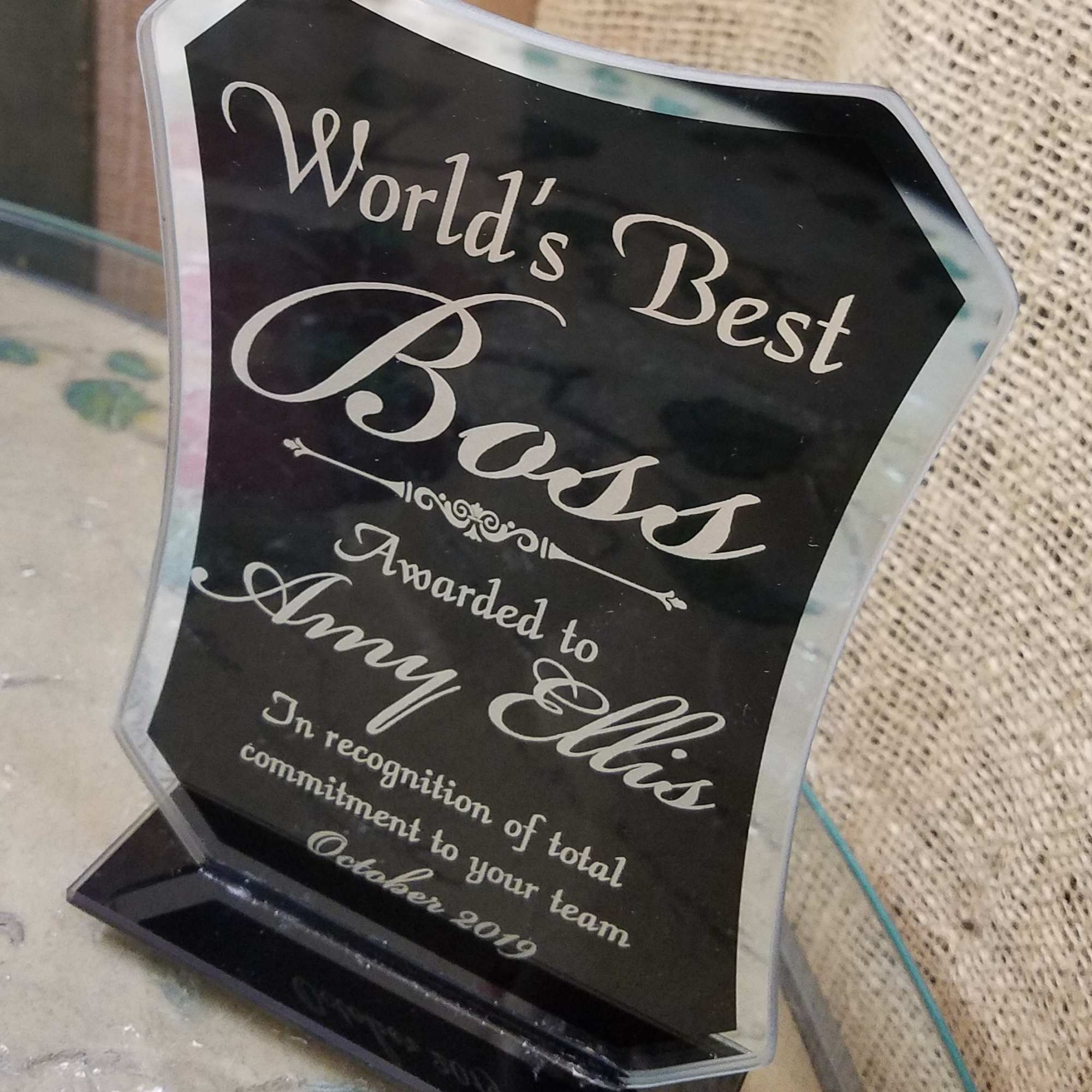 The crystal surface on this plaque is a perfect backdrop for a The crystal surface on this plaque is a perfect backdrop for a