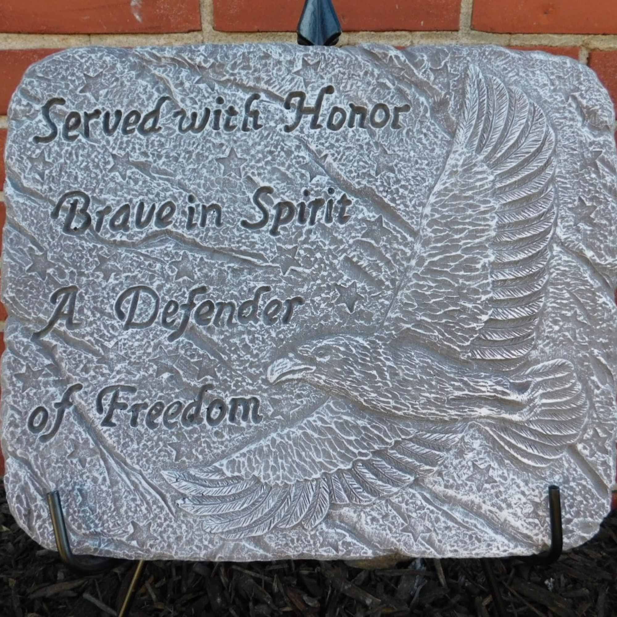 Color may vary depending on availability. Stone reads &quot;Served with honor brave