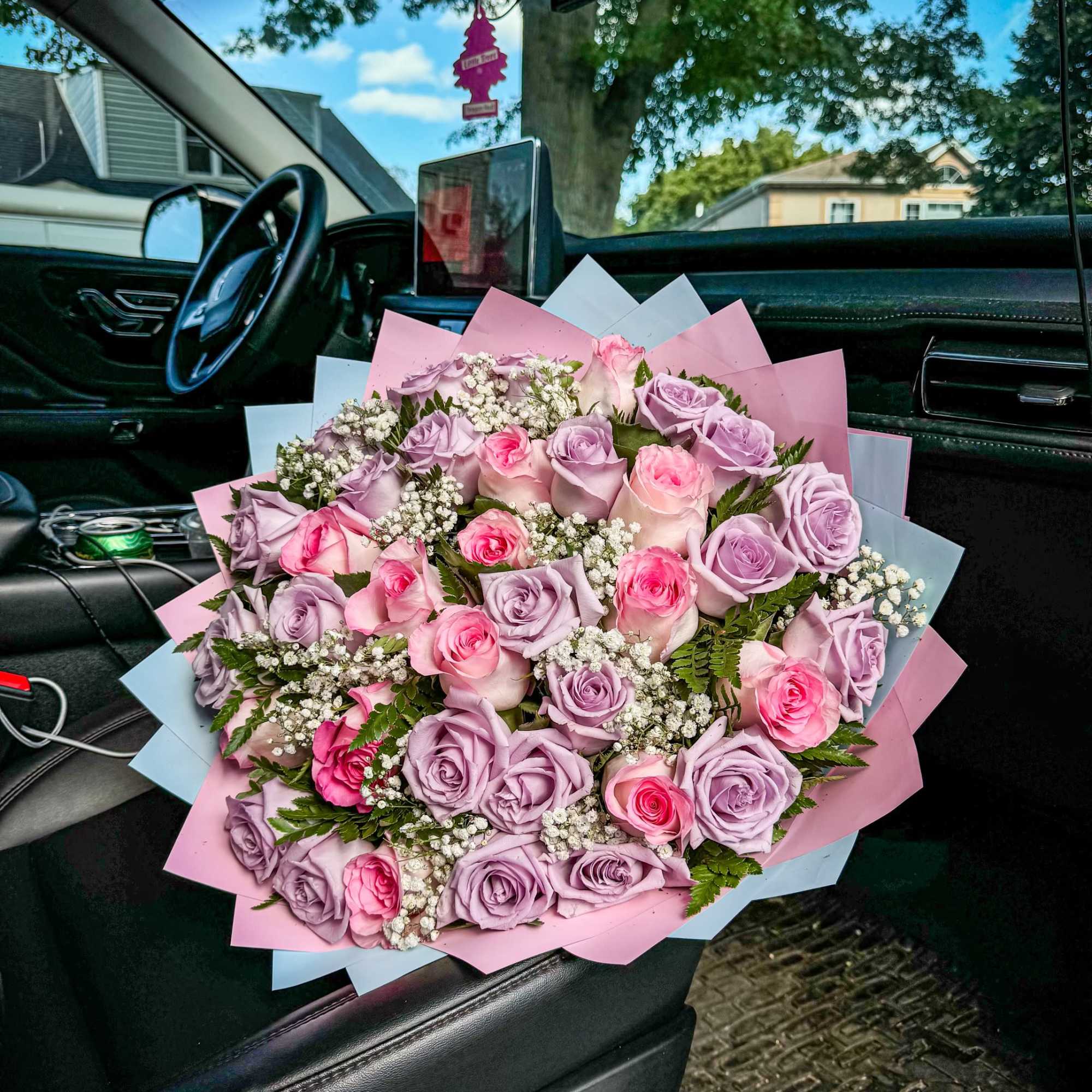 Introducing our &quot;Blushing Elegance&quot; bouquet, a captivating arrangement of 40 stunning roses
